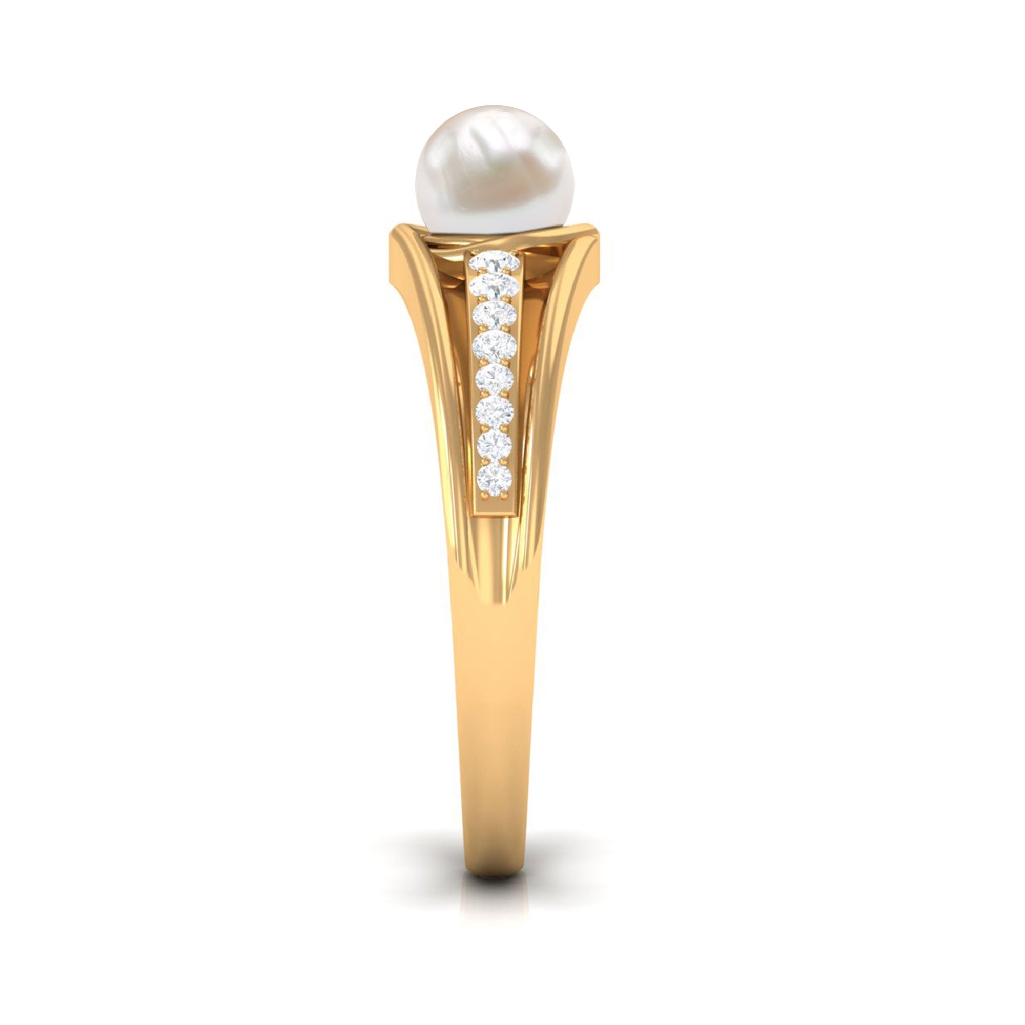 Freshwater Pearl Engagement Ring with Diamond Side Stones