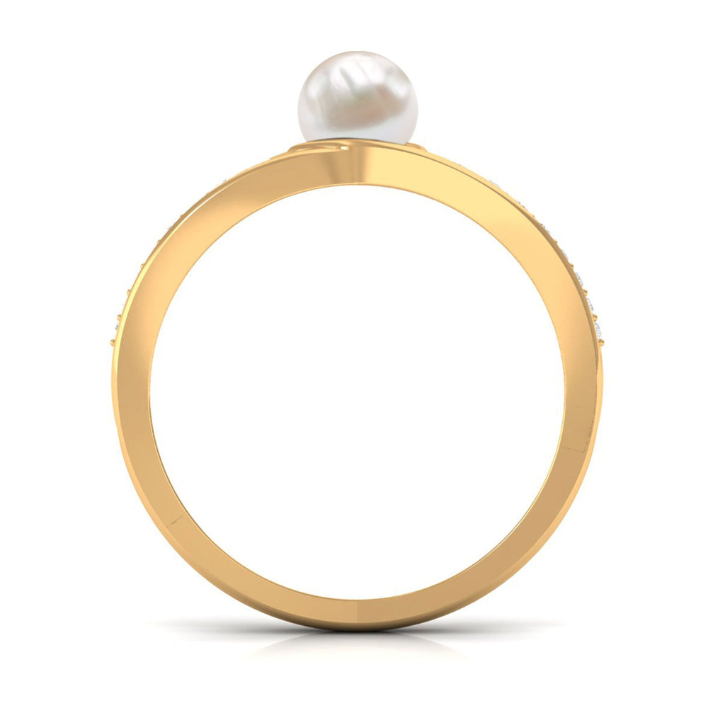 Freshwater Pearl Engagement Ring with Diamond Side Stones