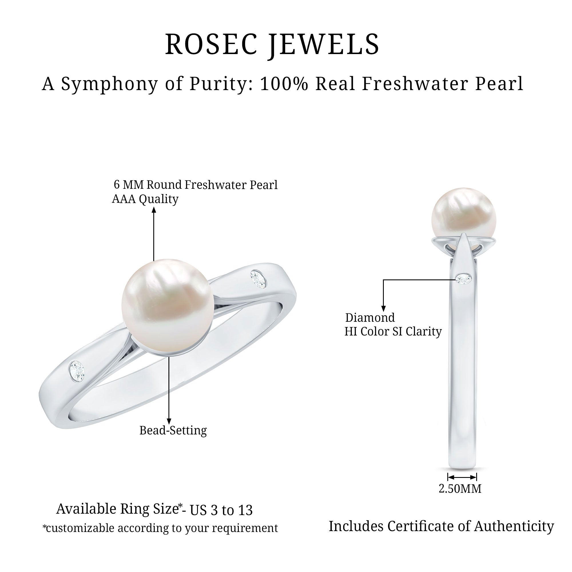 2.25 CT Freshwater Pearl Solitaire Ring with Diamond Accent