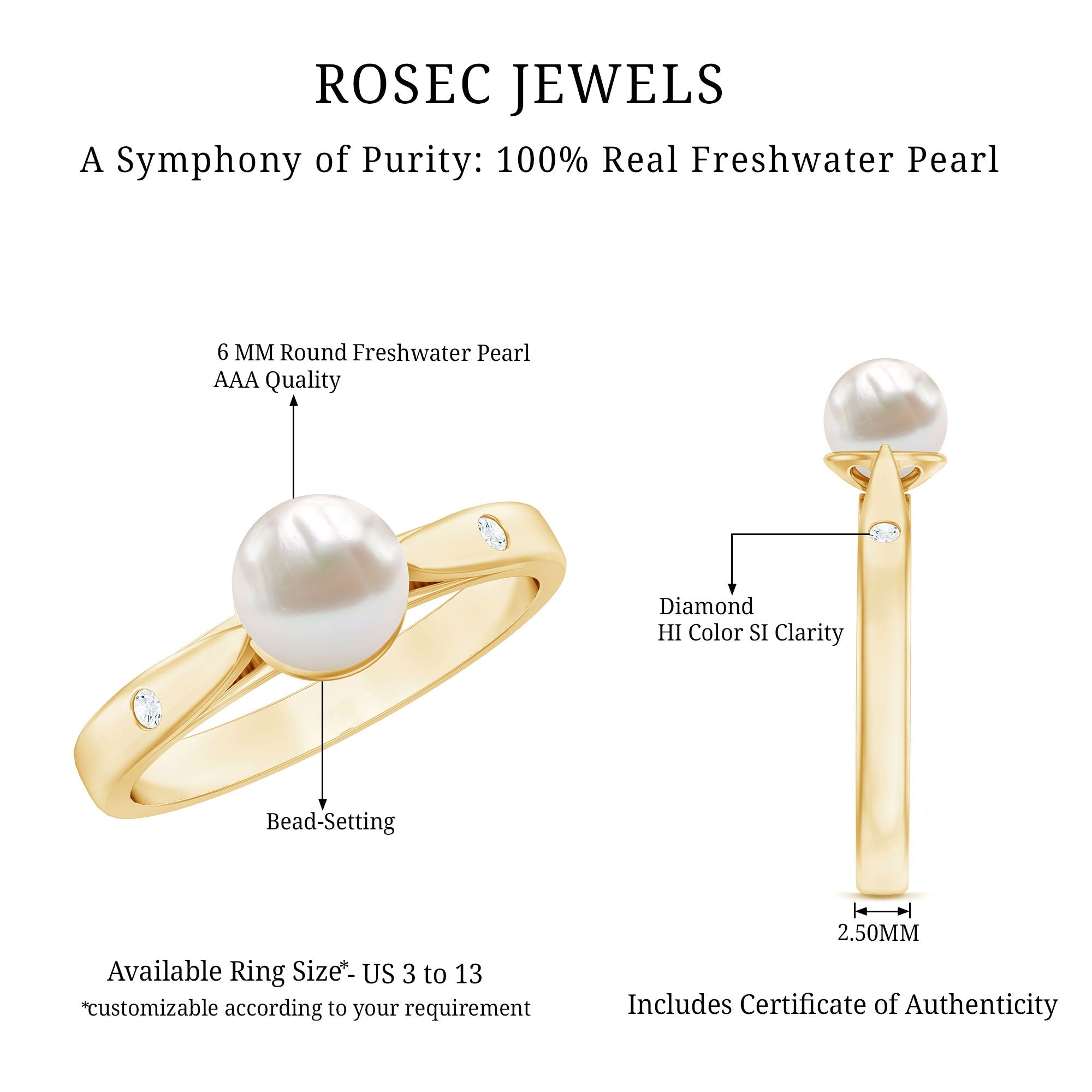 2.25 CT Freshwater Pearl Solitaire Ring with Diamond Accent