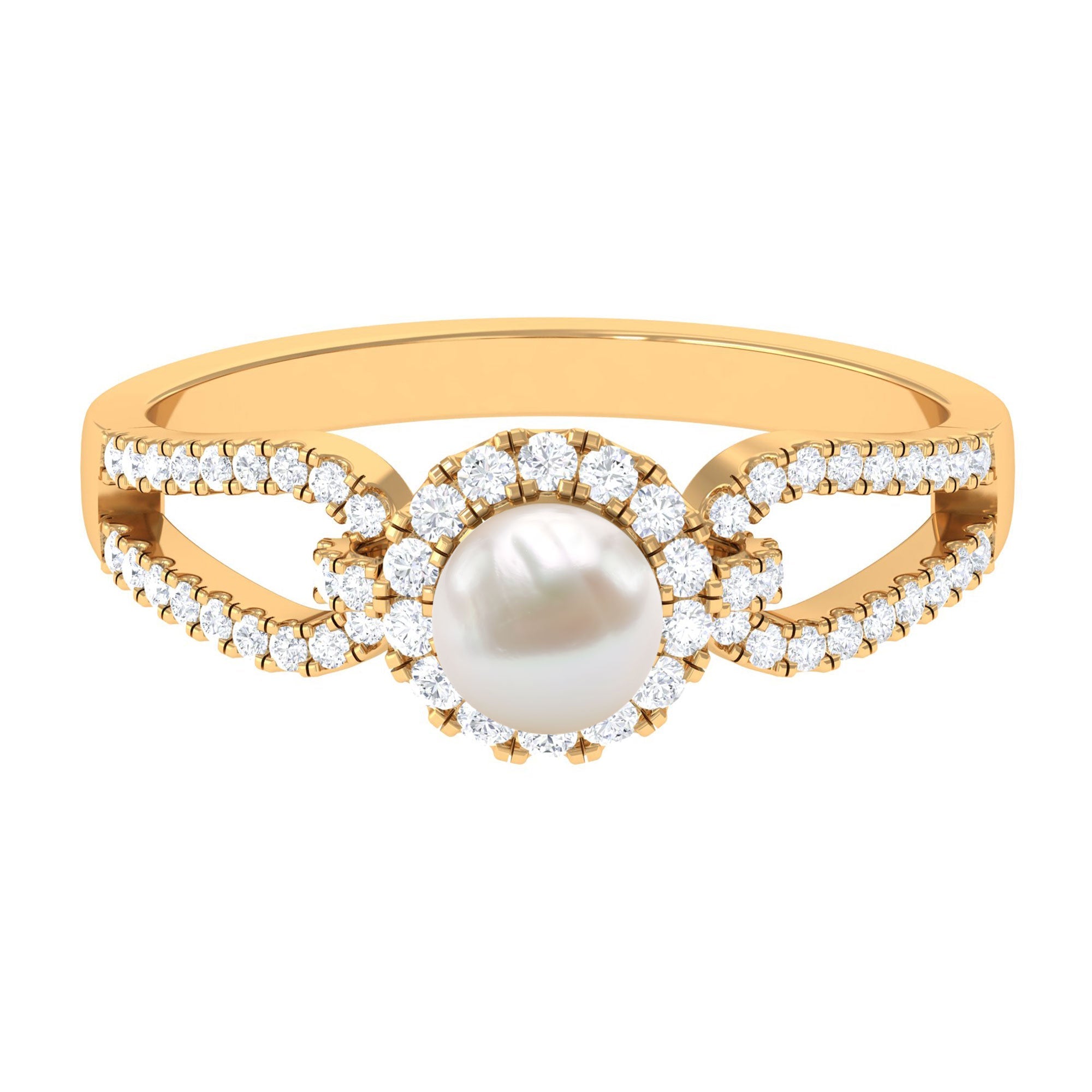 2.50 CT Freshwater Pearl and Diamond Engagement Ring with Split Shank
