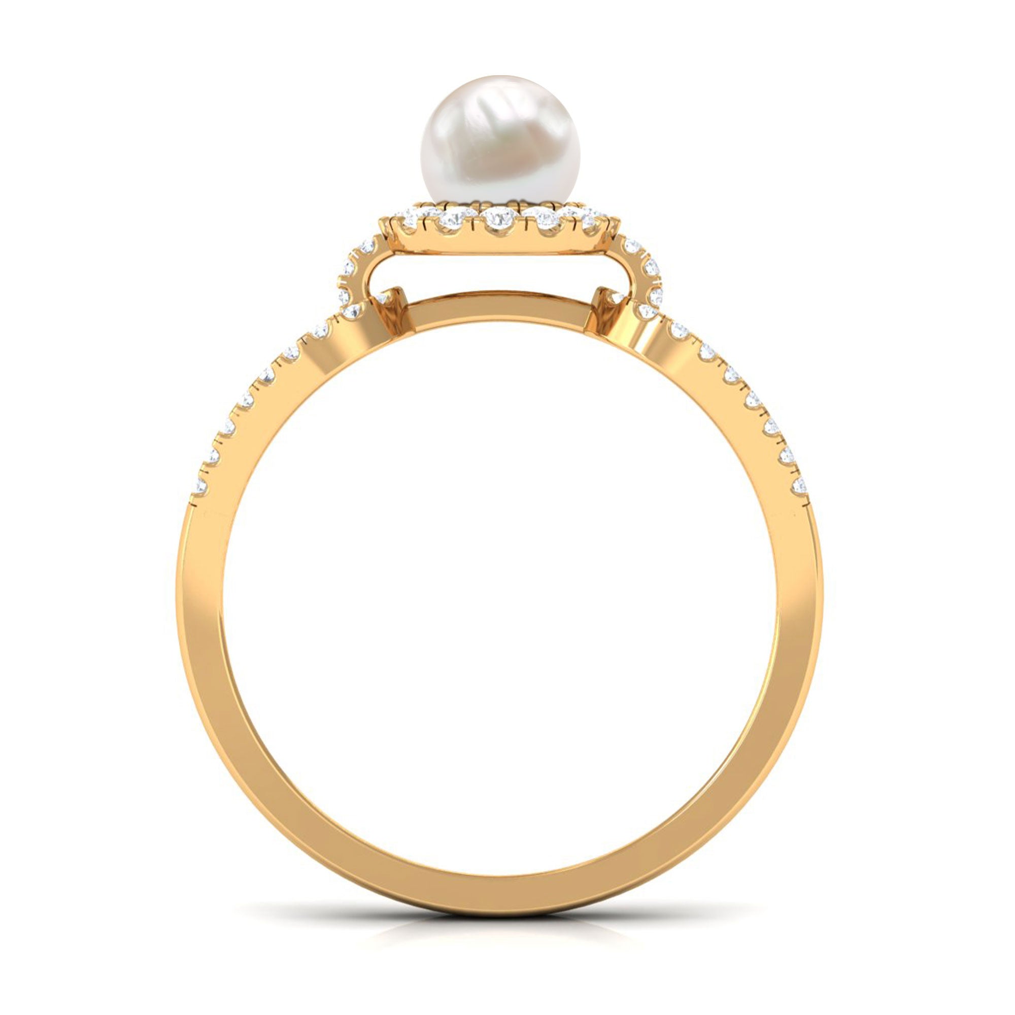 2.50 CT Freshwater Pearl and Diamond Engagement Ring with Split Shank