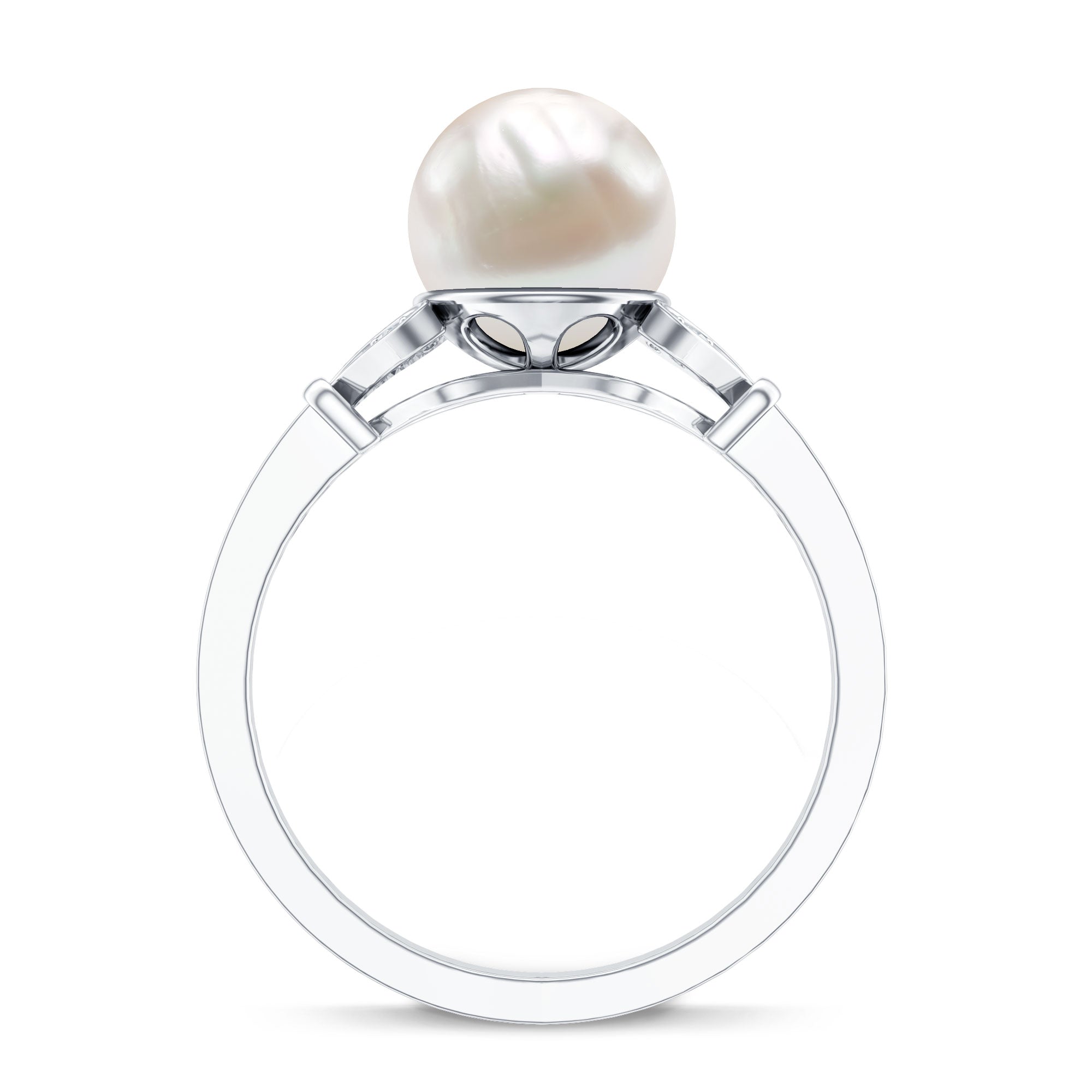 Bead Set Freshwater Pearl Solitaire Split Shank Ring with Diamond