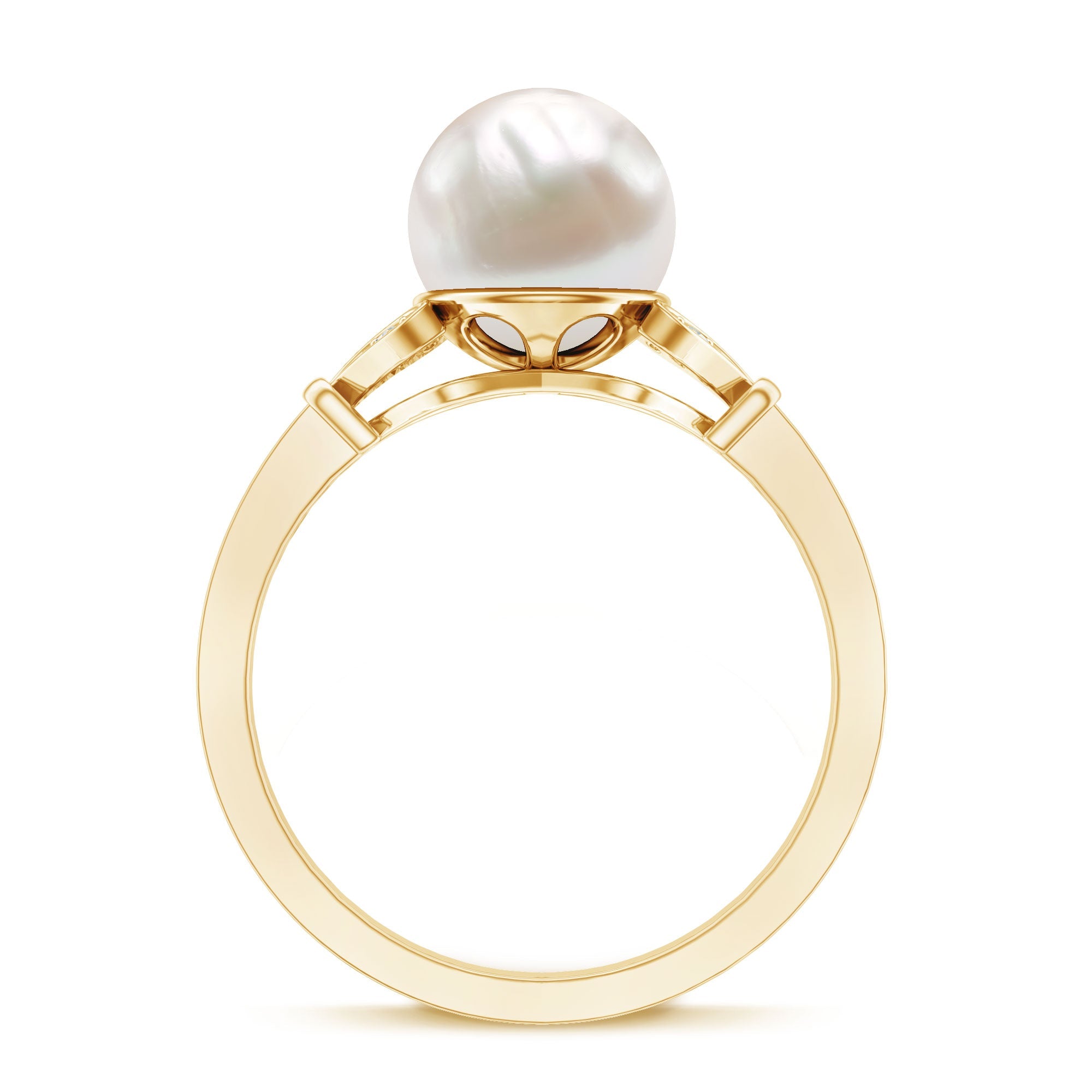 Bead Set Freshwater Pearl Solitaire Split Shank Ring with Diamond