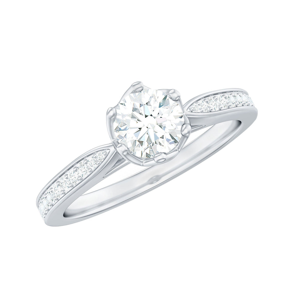 3/4 CT Zircon Engagement Ring with Side Stones in Gold