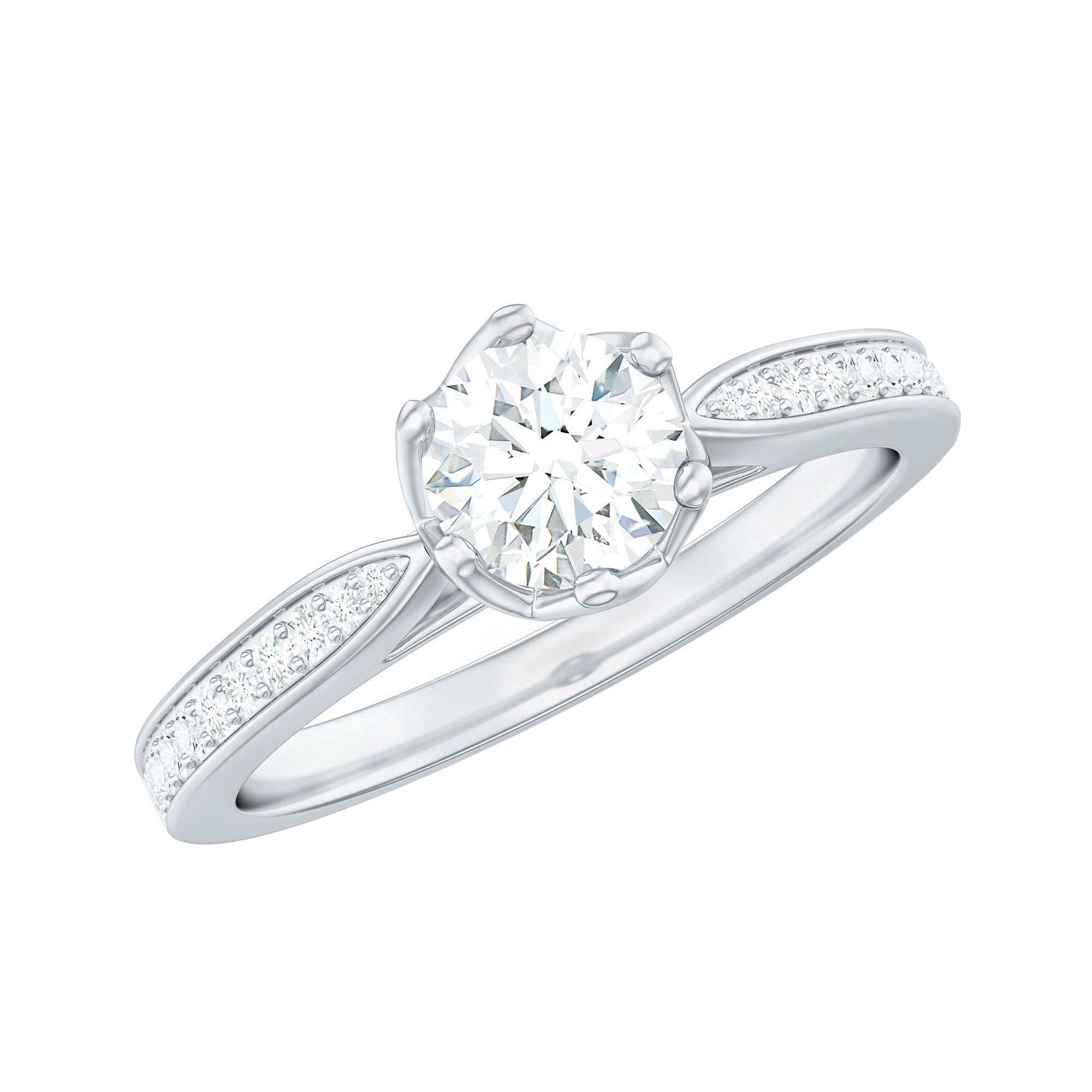 3/4 CT Zircon Engagement Ring with Side Stones in Gold