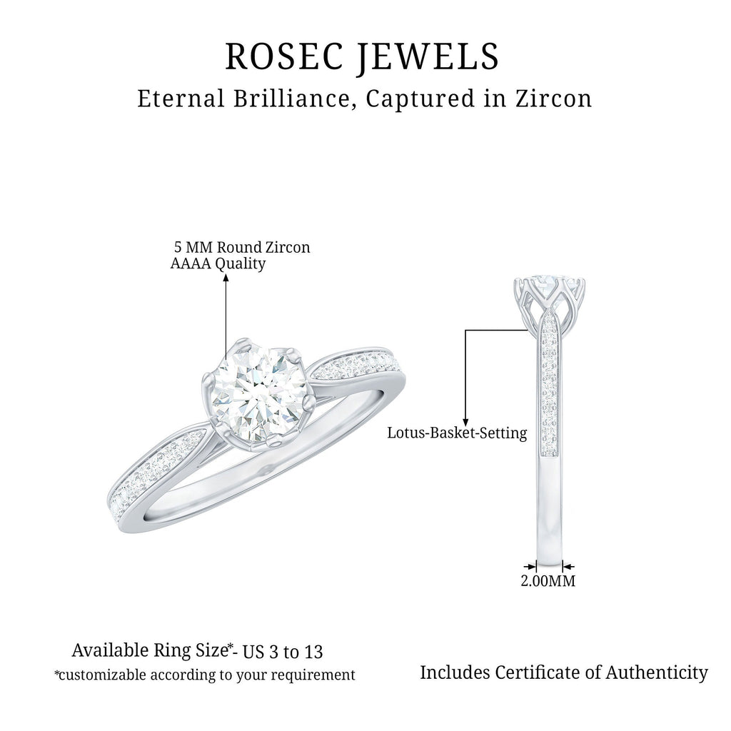 3/4 CT Zircon Engagement Ring with Side Stones in Gold