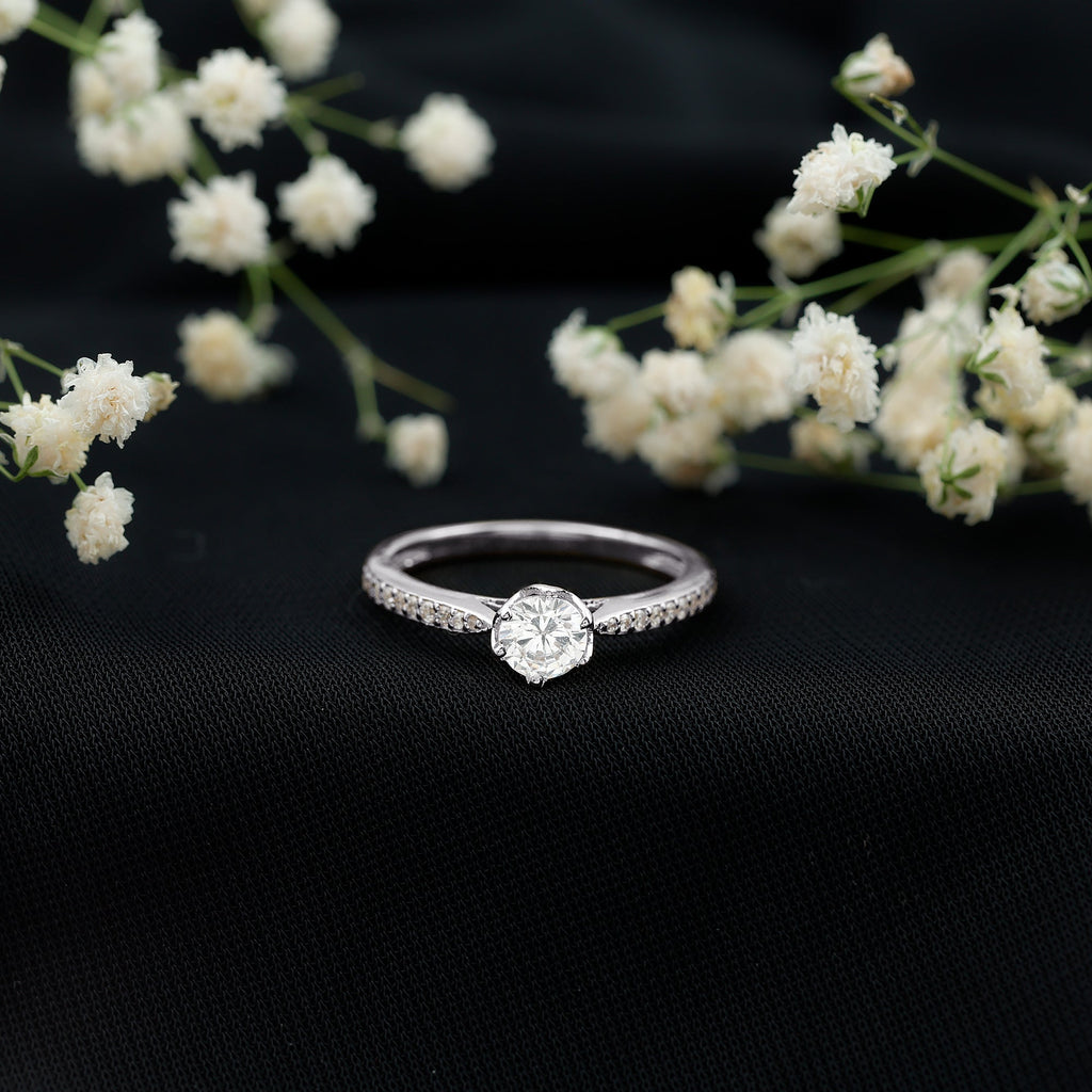 3/4 CT Zircon Engagement Ring with Side Stones in Gold