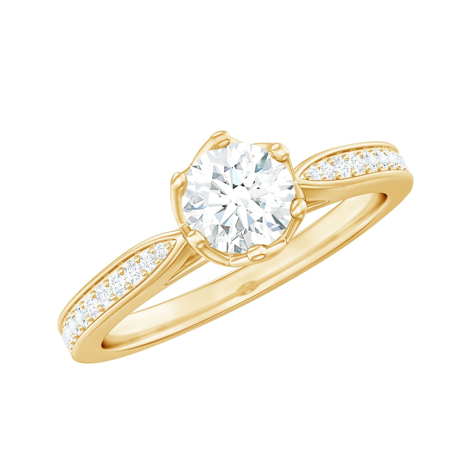 3/4 CT Zircon Engagement Ring with Side Stones in Gold