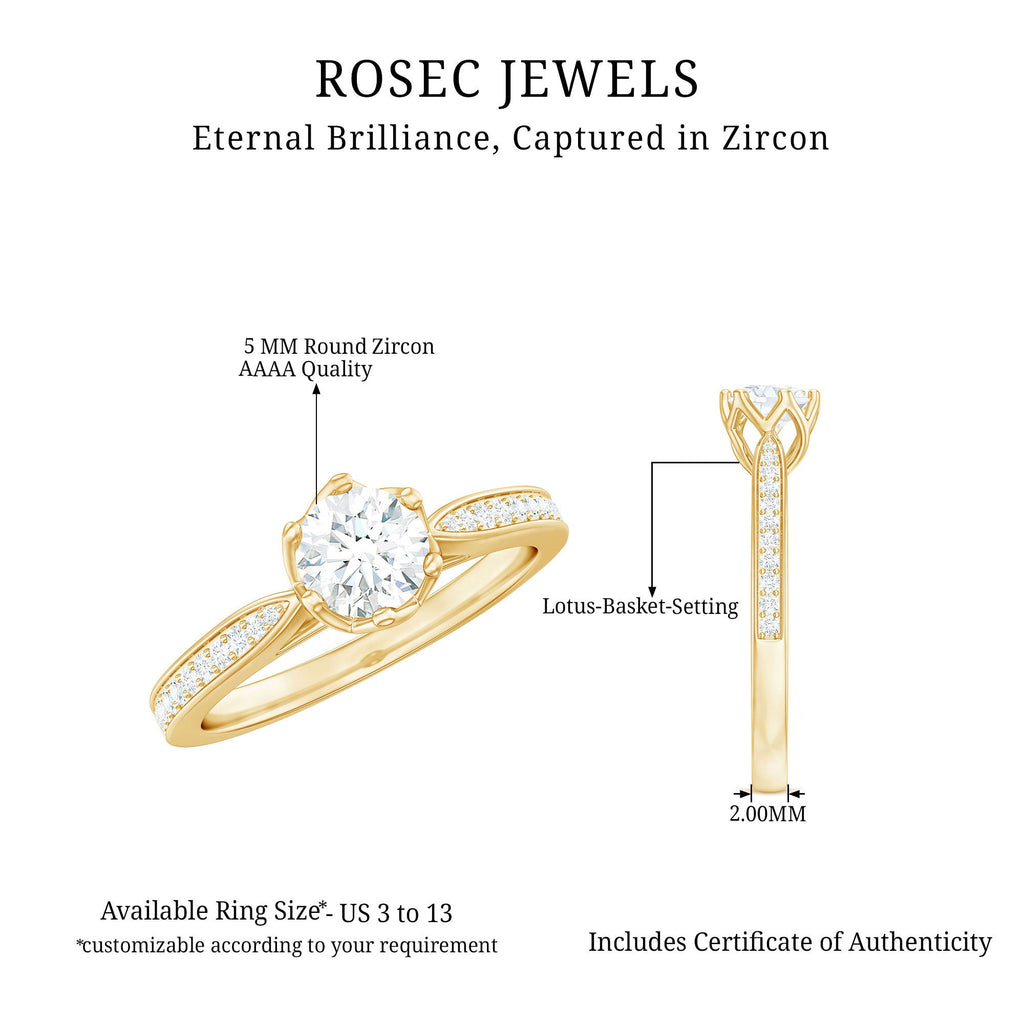 3/4 CT Zircon Engagement Ring with Side Stones in Gold