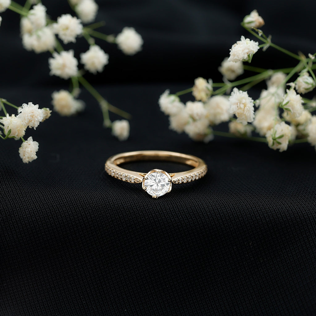 3/4 CT Zircon Engagement Ring with Side Stones in Gold