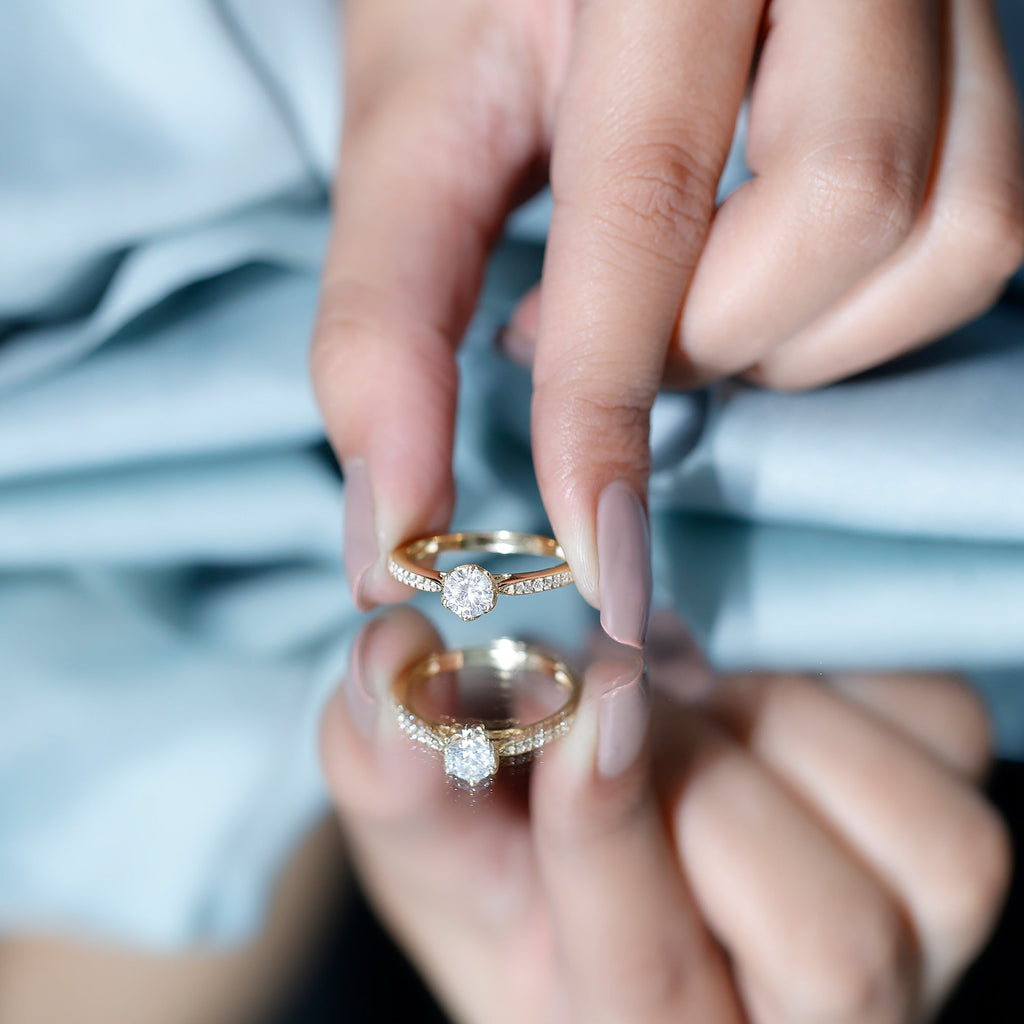 3/4 CT Zircon Engagement Ring with Side Stones in Gold