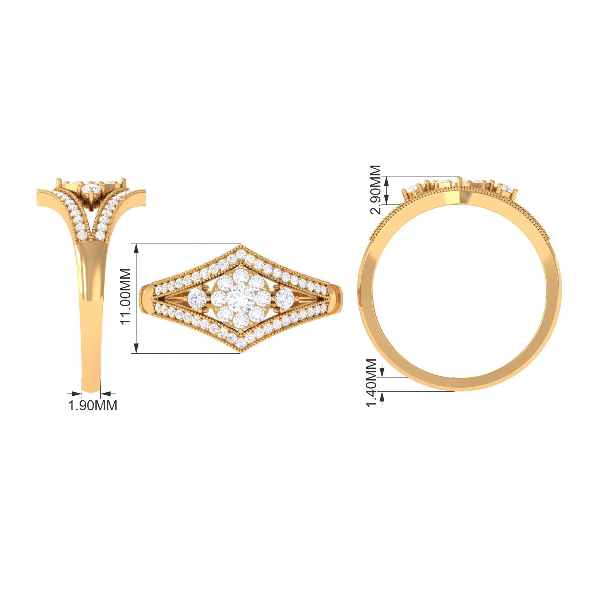Round Zircon Statement Engagement Ring in Gold