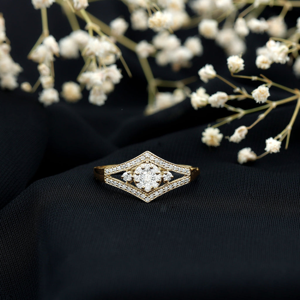 Round Zircon Statement Engagement Ring in Gold