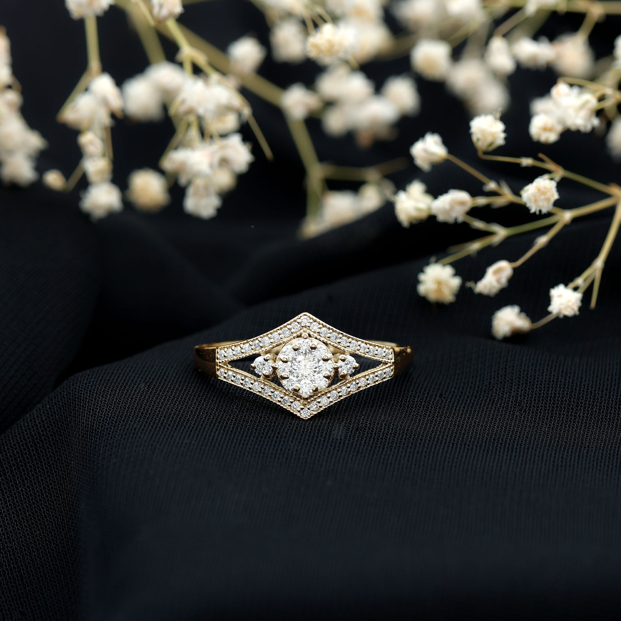 Round Zircon Statement Engagement Ring in Gold