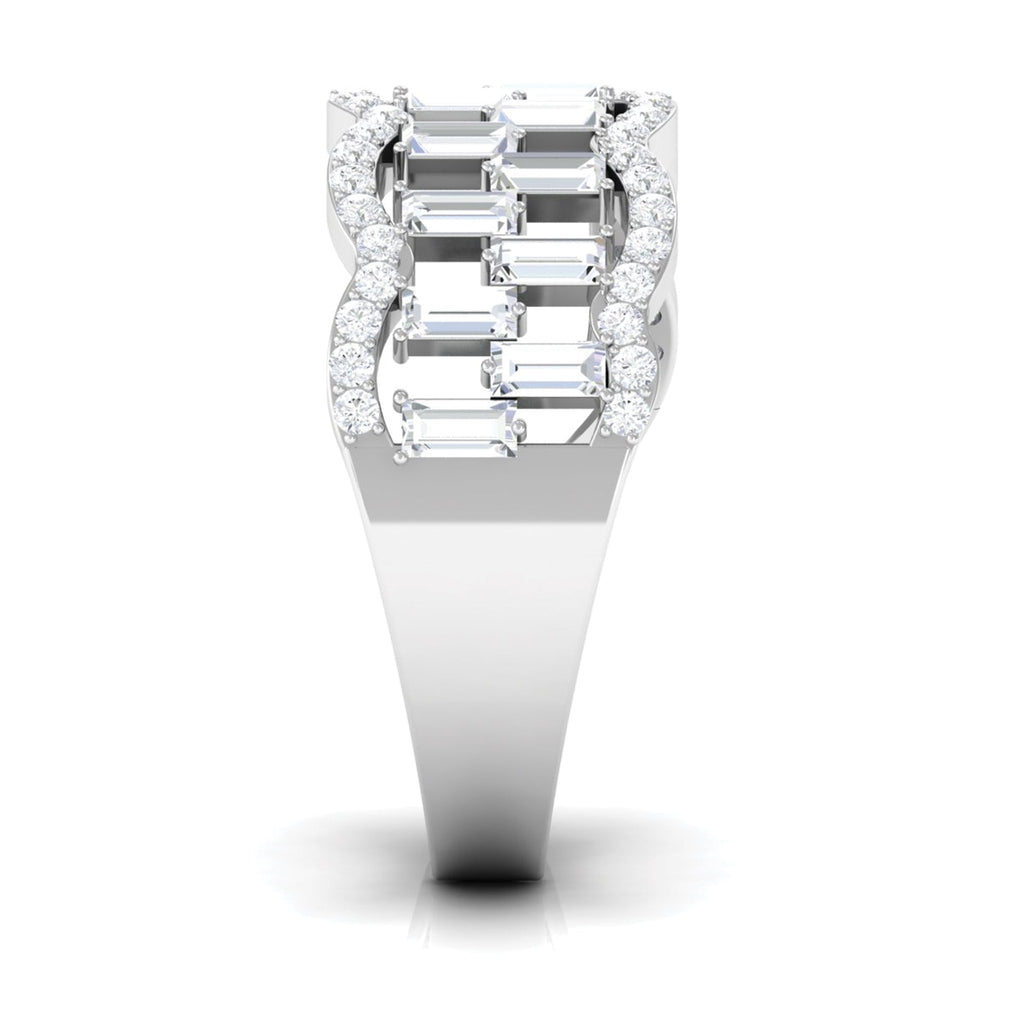 Round and Baguette Cut Zircon Classic Wedding Band Ring
