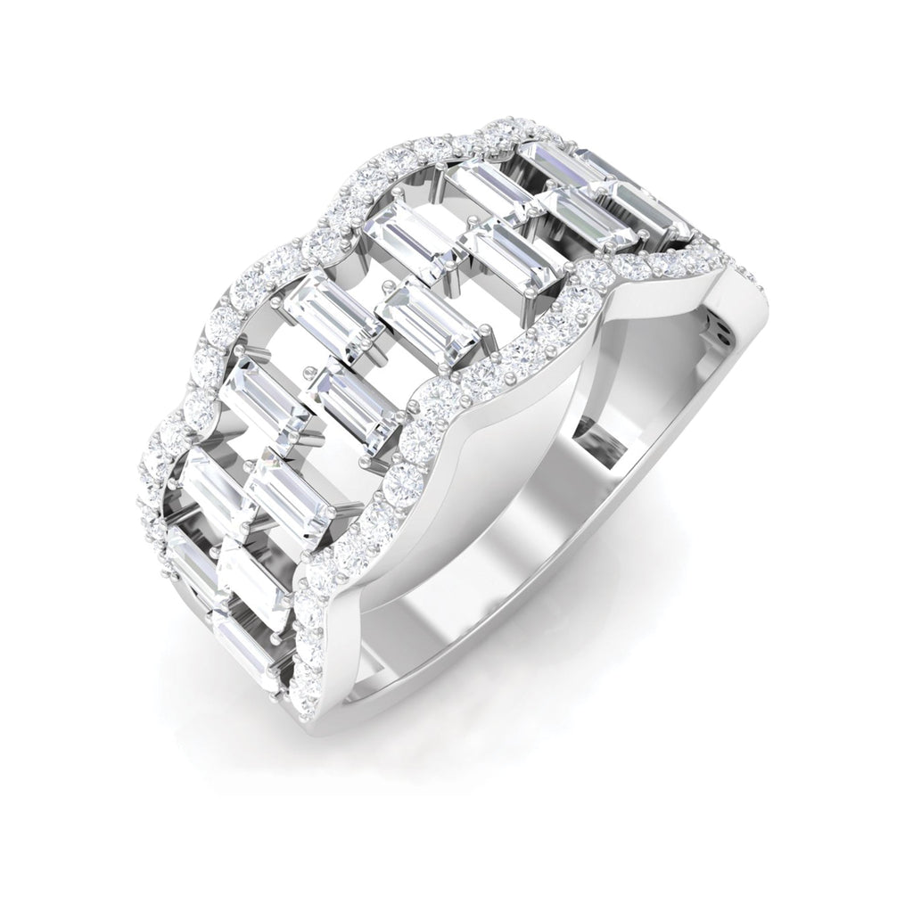 Round and Baguette Cut Zircon Classic Wedding Band Ring