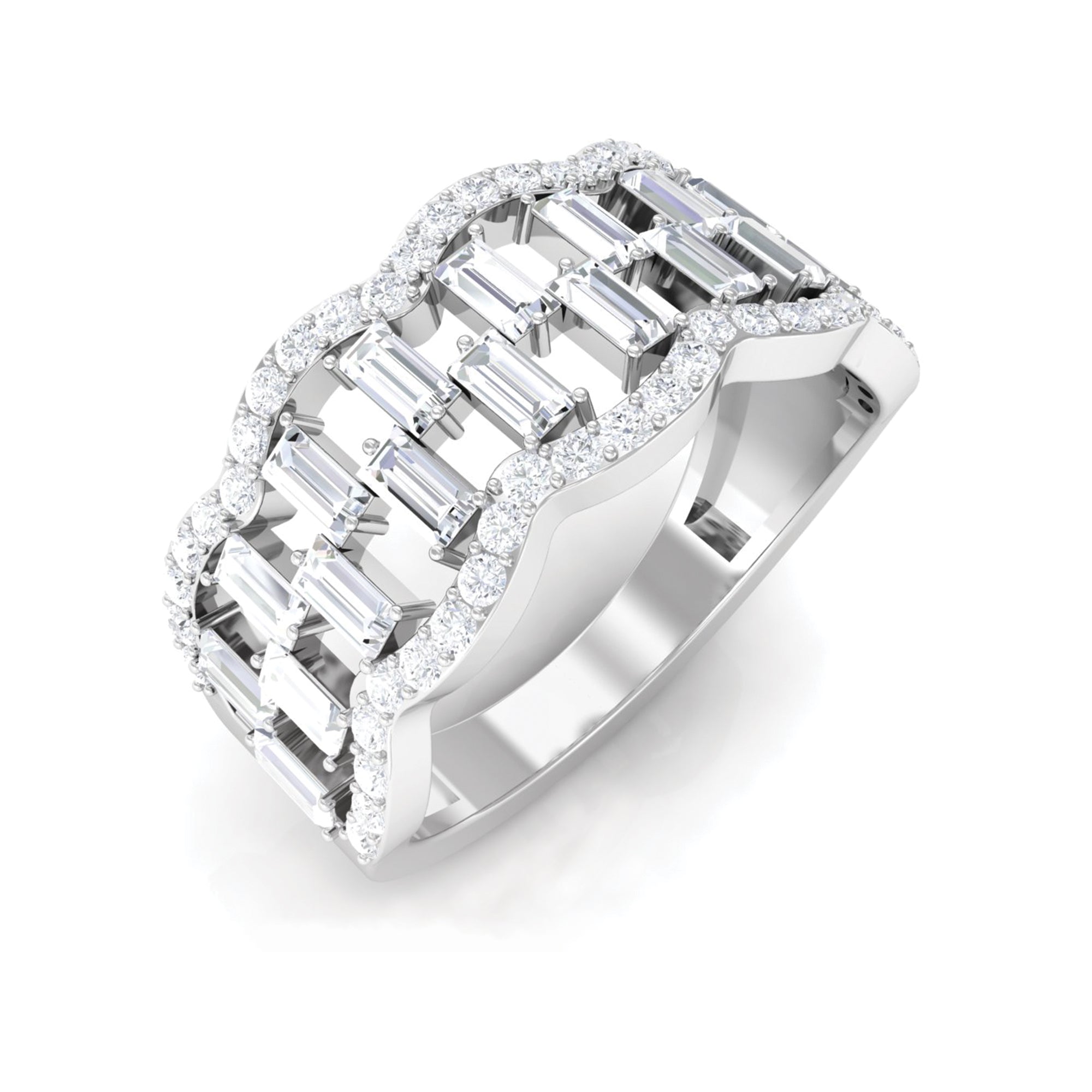 Round and Baguette Cut Zircon Classic Wedding Band Ring