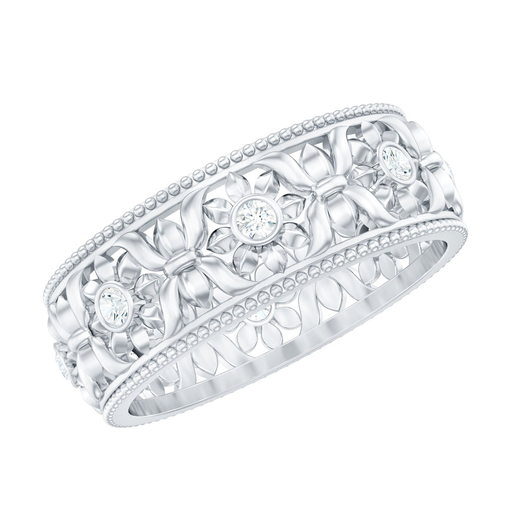 Flower Inspired Zircon Filigree Wedding Band