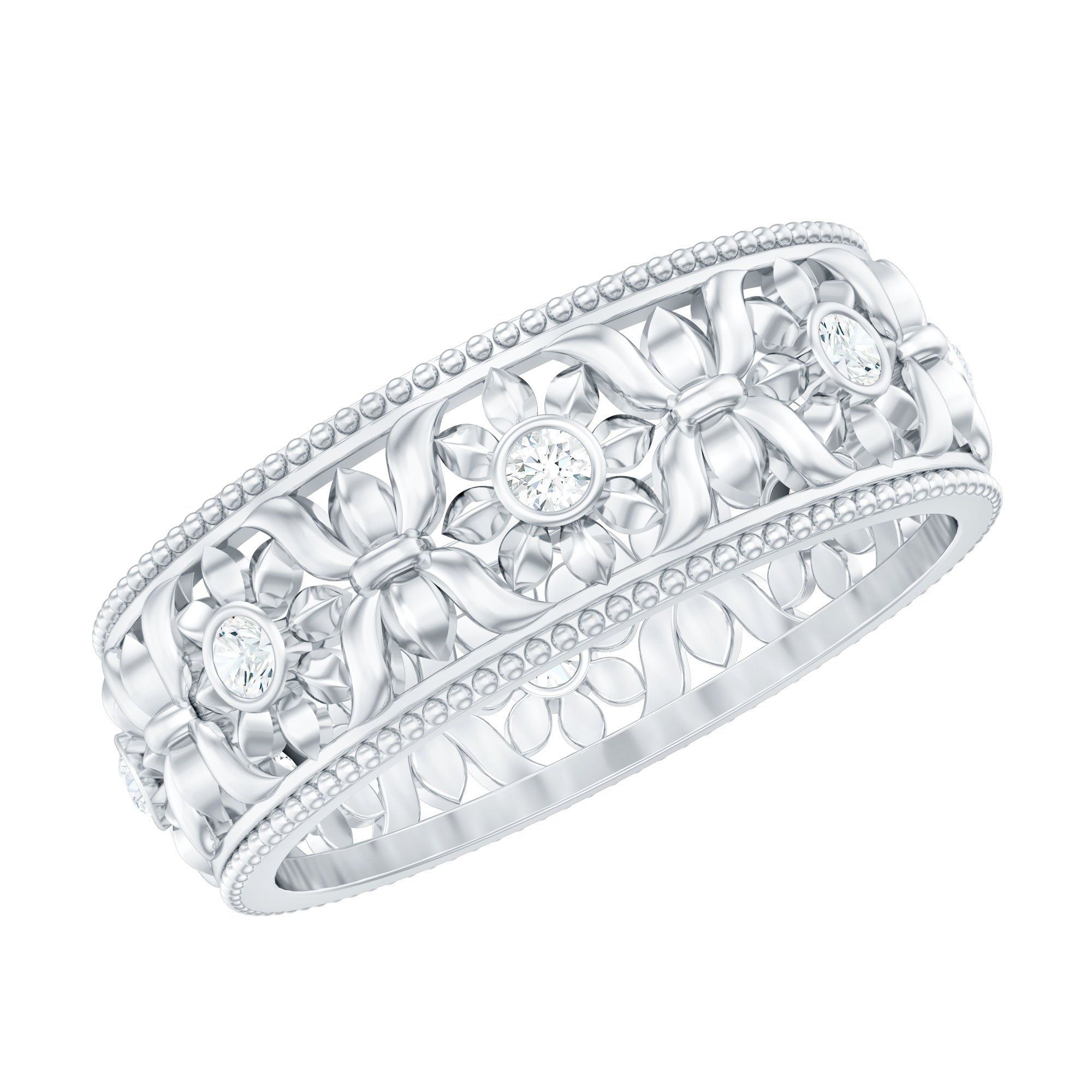 Flower Inspired Zircon Filigree Wedding Band