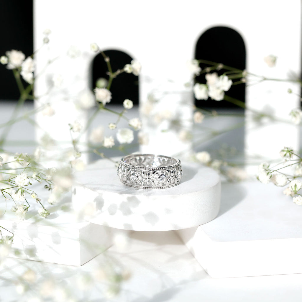 Flower Inspired Zircon Filigree Wedding Band