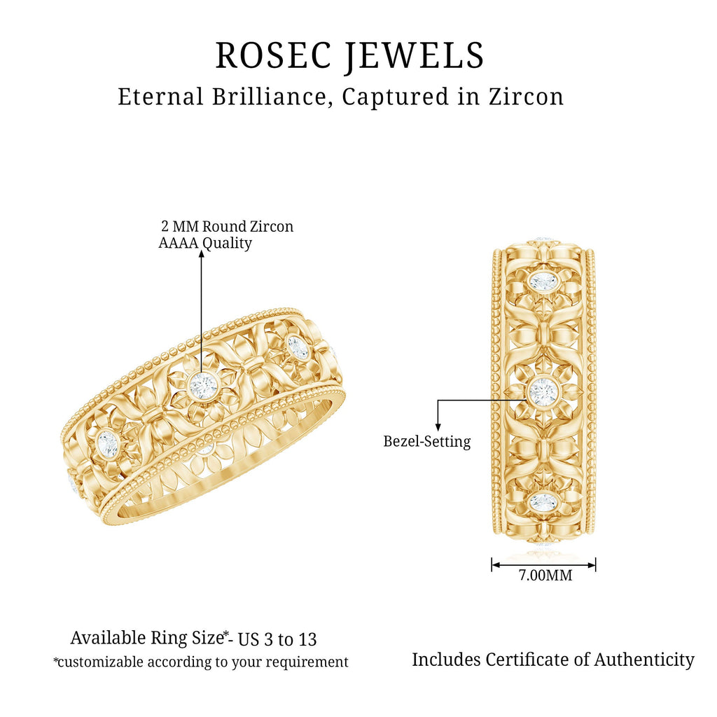 Flower Inspired Zircon Filigree Wedding Band