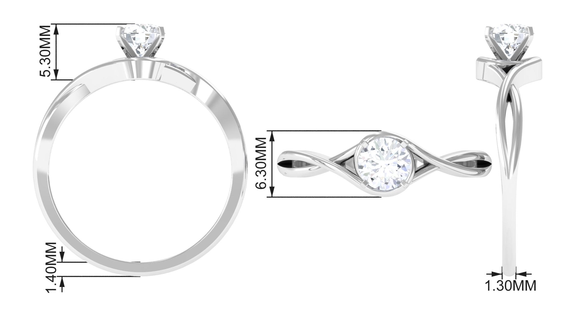 1/2 CT Round Solitaire Zircon Crossover Engagement Ring