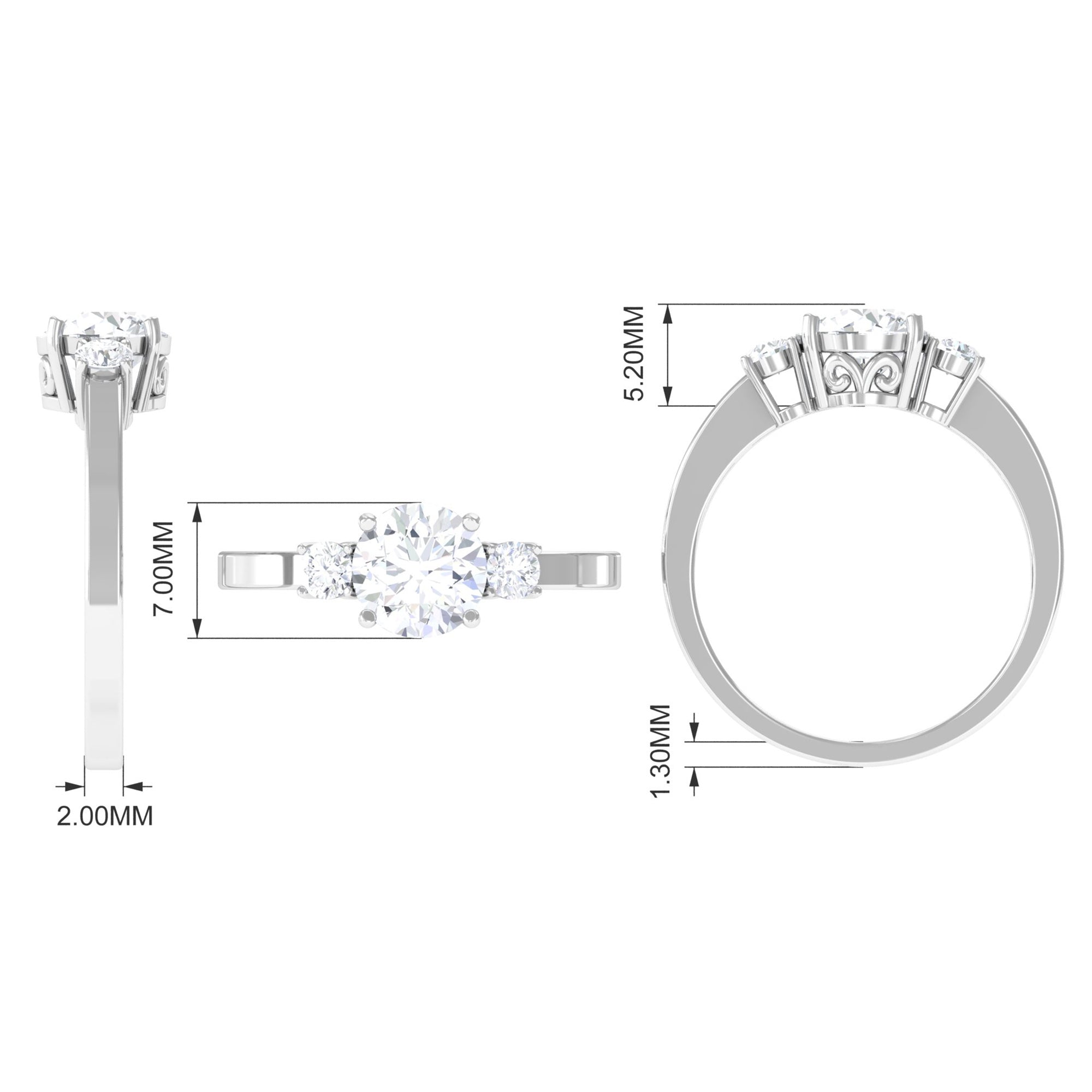 1.50 CT Round Zircon Three Stone Engagement Ring in Gold