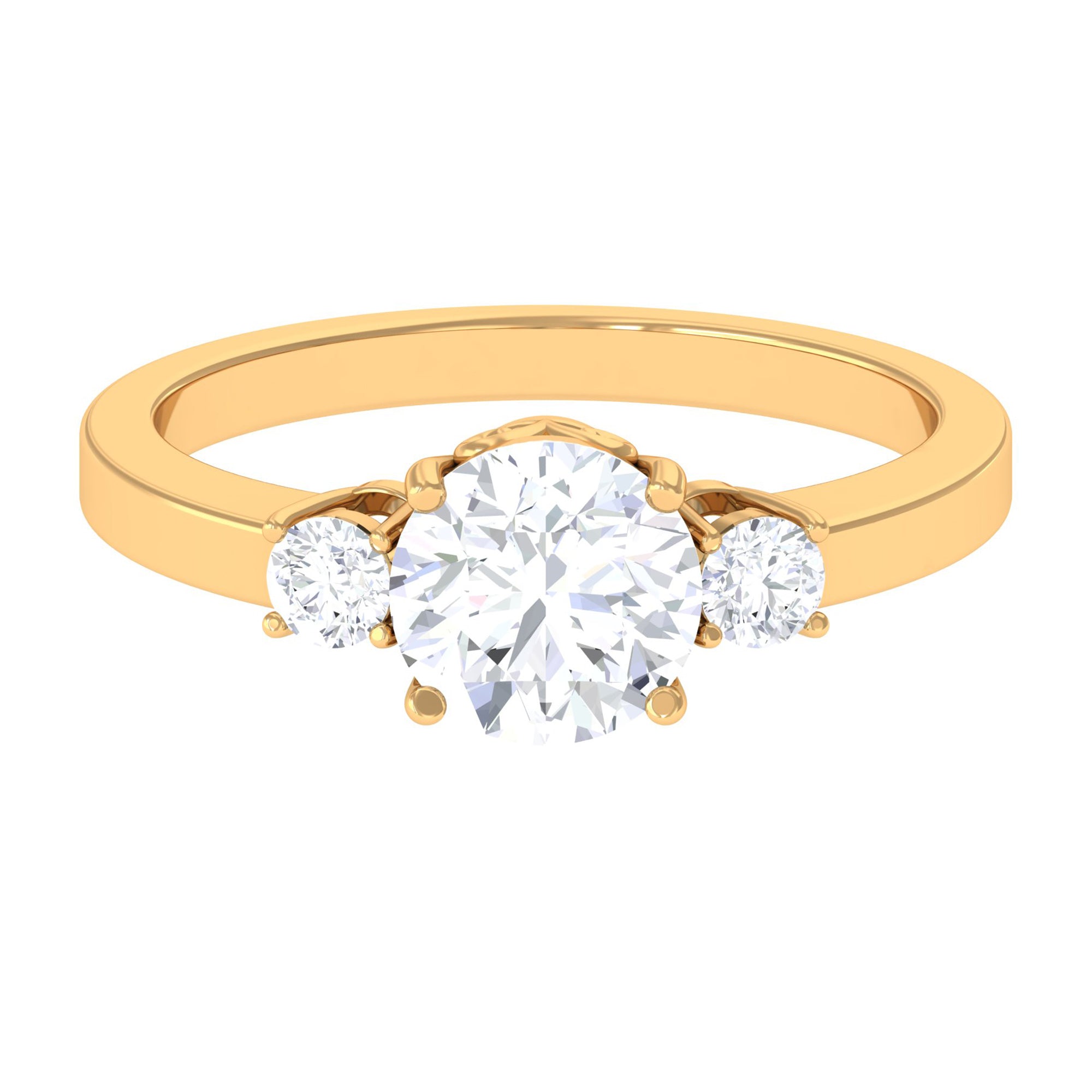 1.50 CT Round Zircon Three Stone Engagement Ring in Gold
