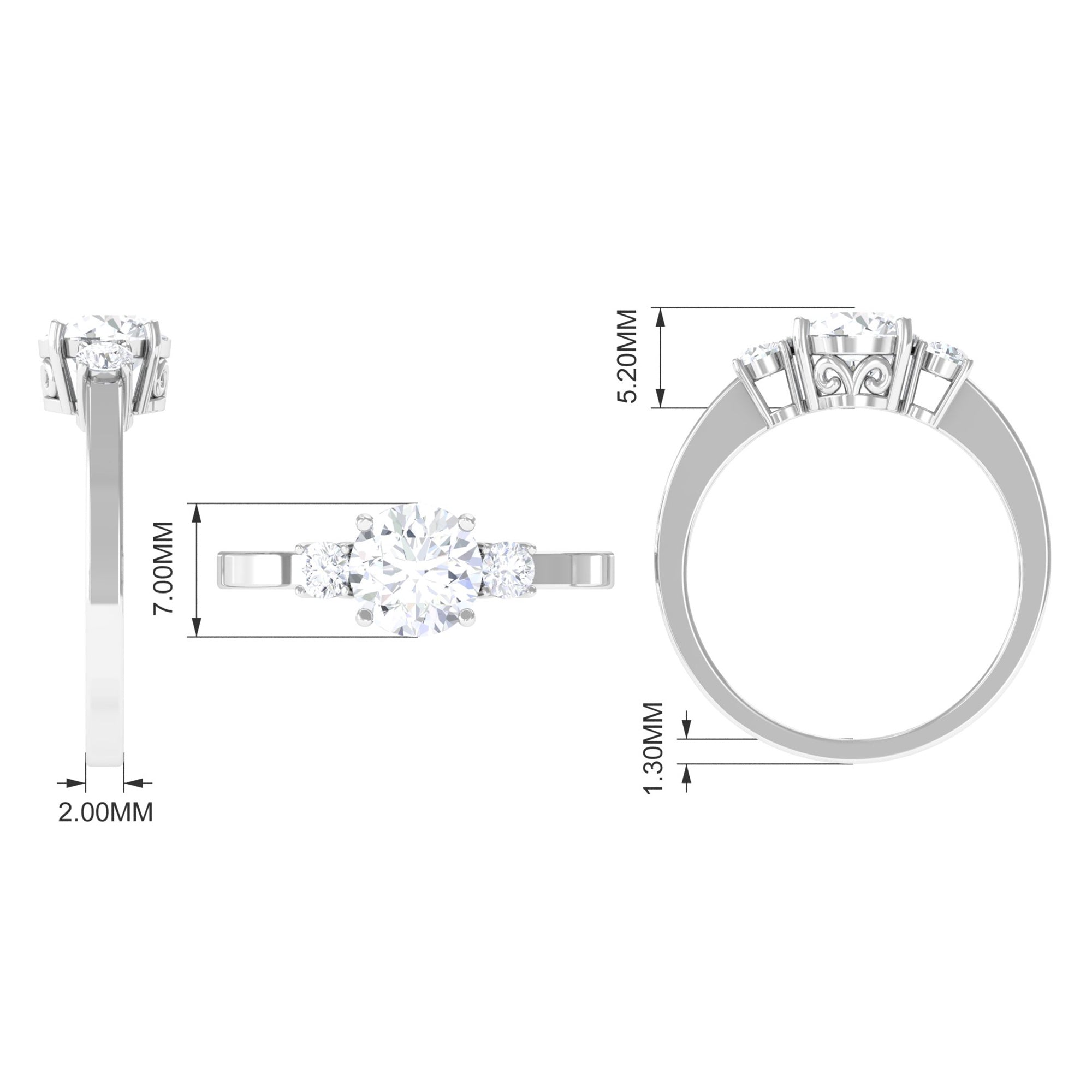 1.50 CT Round Zircon Three Stone Engagement Ring in Gold
