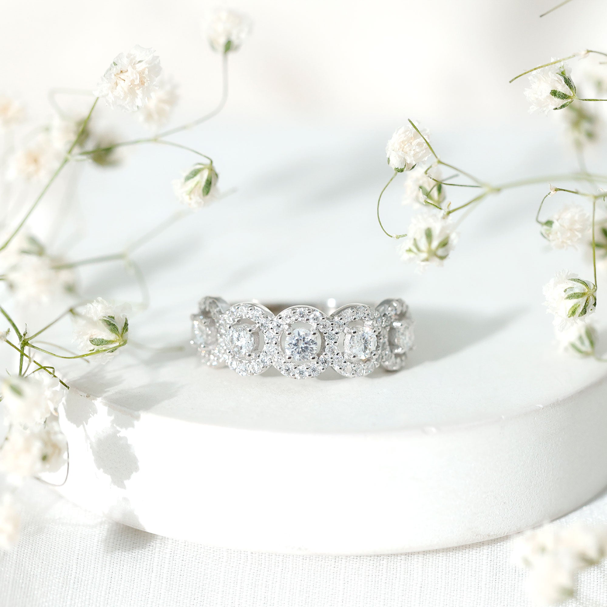 Classic Cubic Zirconia Halo Wedding Band Ring