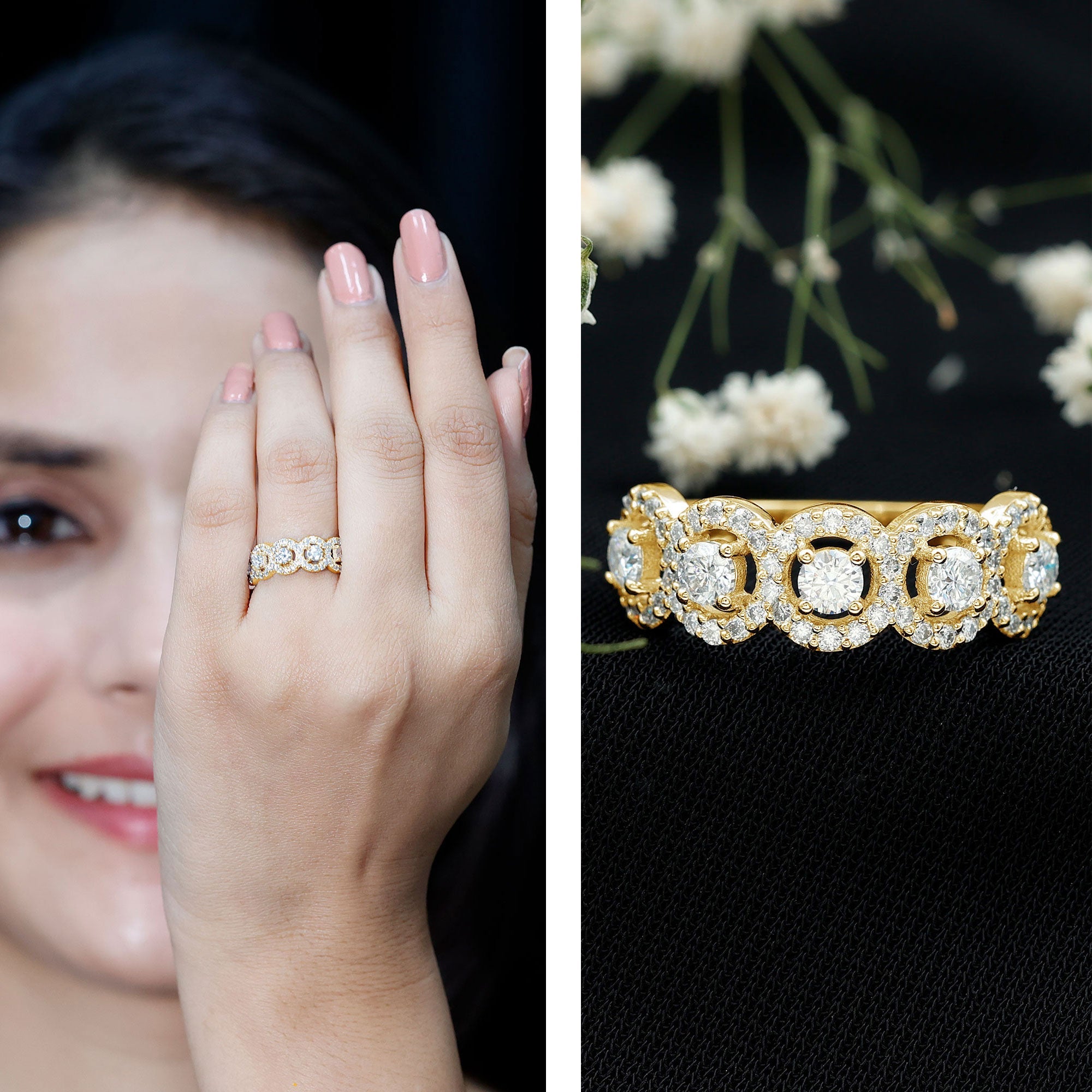Classic Cubic Zirconia Halo Wedding Band Ring