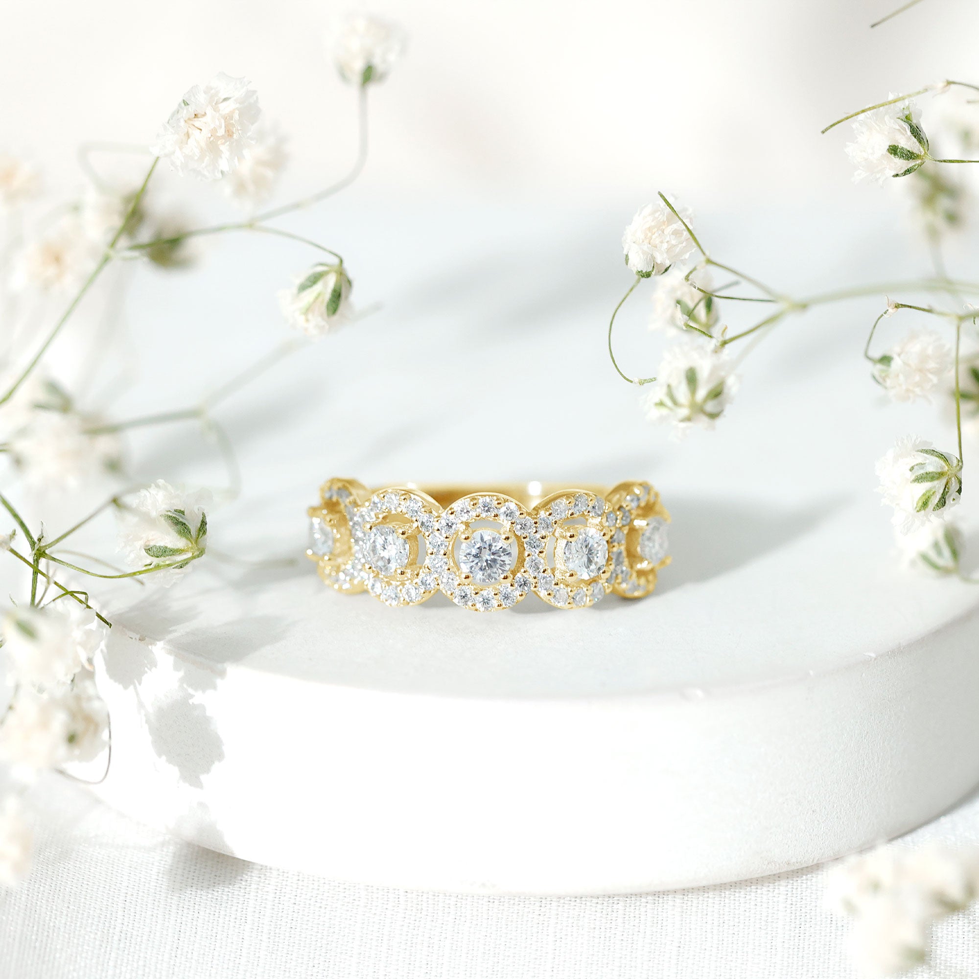 Classic Cubic Zirconia Halo Wedding Band Ring