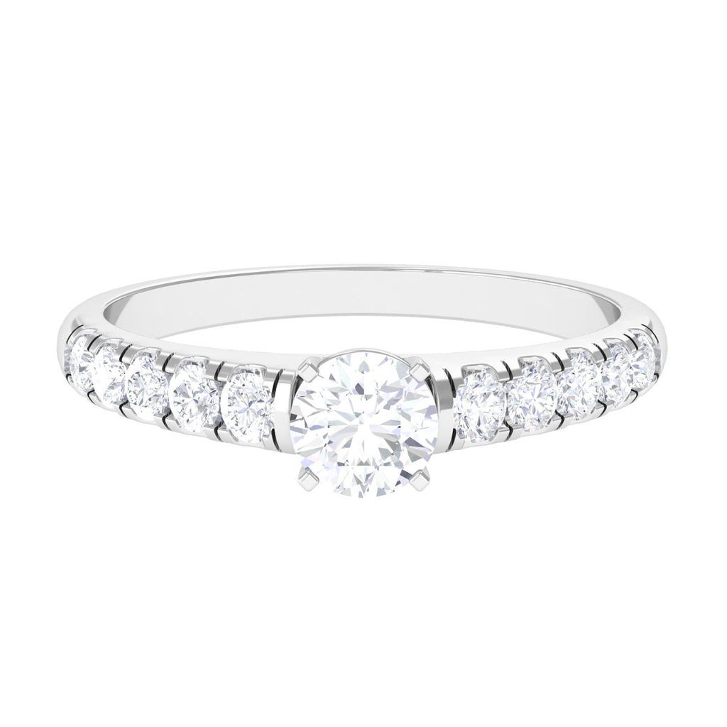 1 CT Round Cubic Zirconia Side Stone Engagement Ring