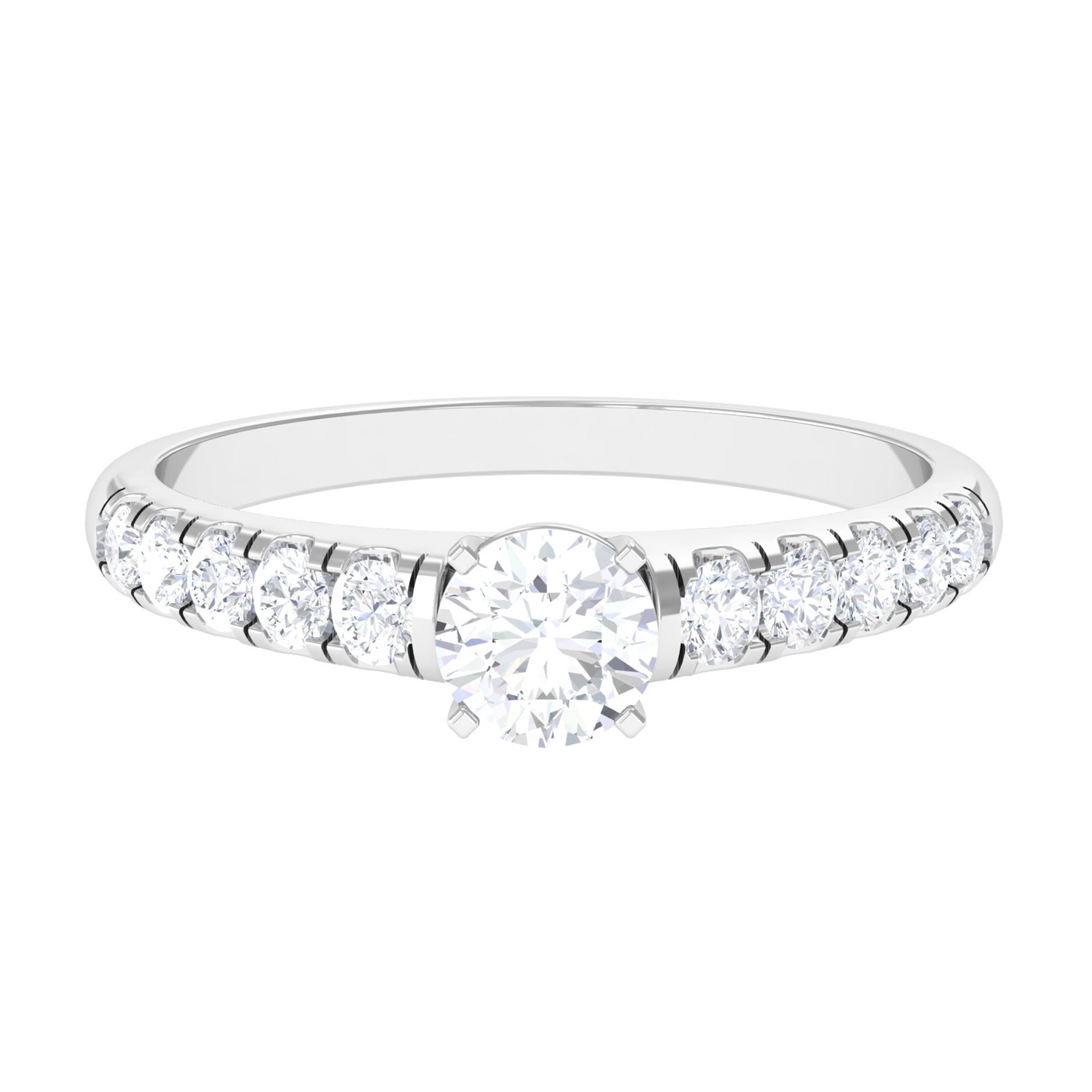 1 CT Round Cubic Zirconia Side Stone Engagement Ring
