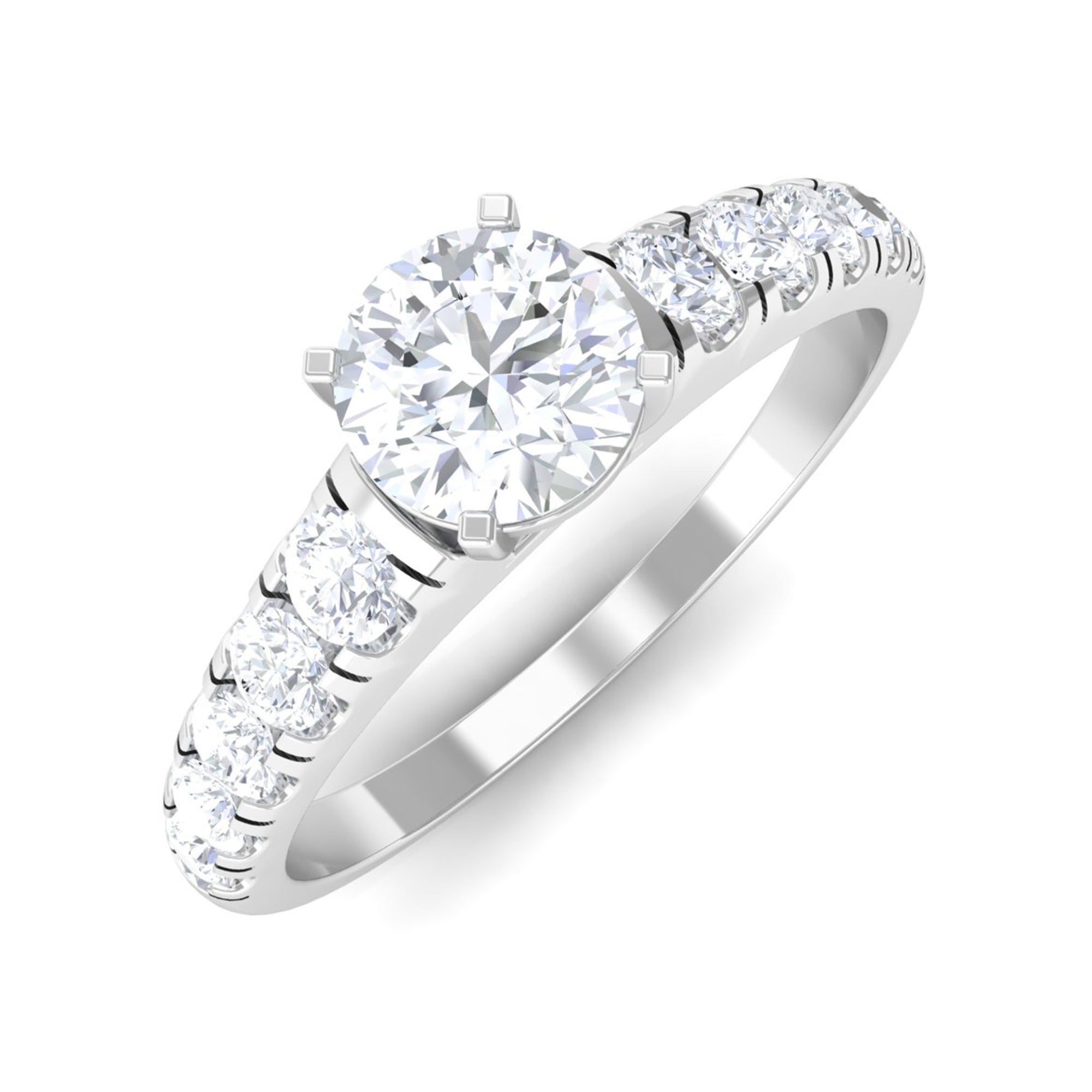 1 CT Round Cubic Zirconia Side Stone Engagement Ring