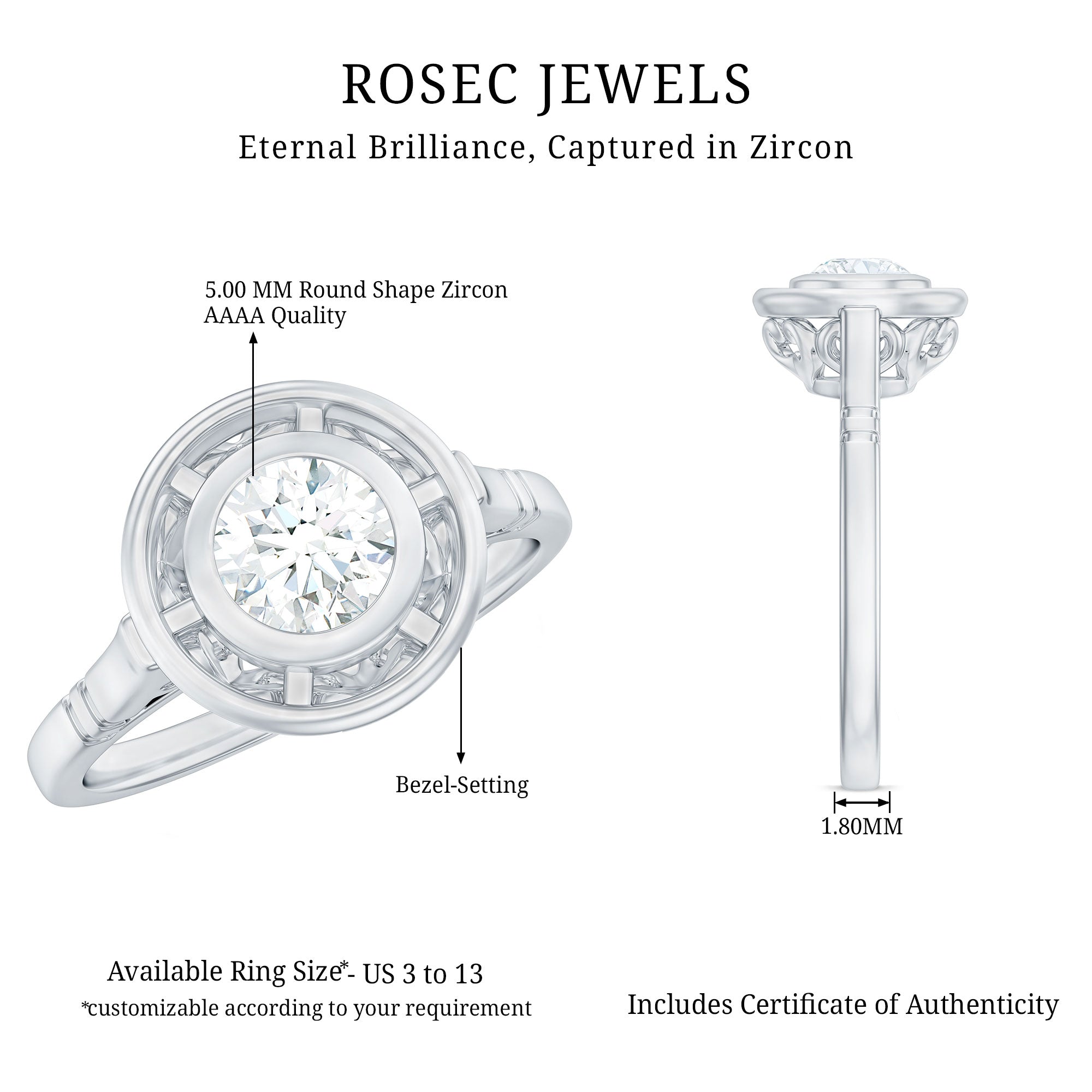 Antique Style Round Simulated Diamond Solitaire Ring in Gold