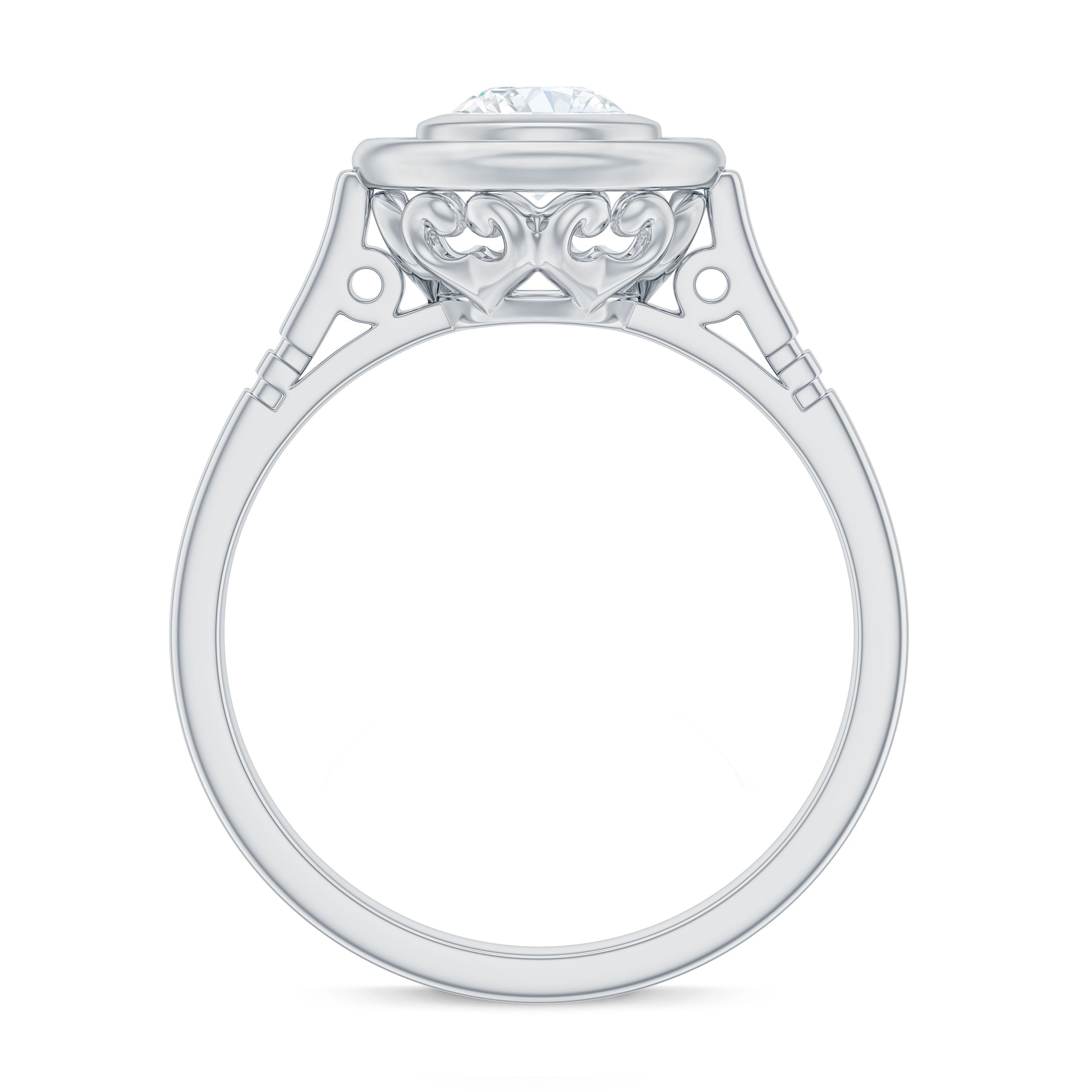 Antique Style Round Simulated Diamond Solitaire Ring in Gold