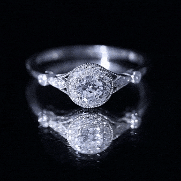 Antique Zircon Engagement Ring with Milgrain Gold