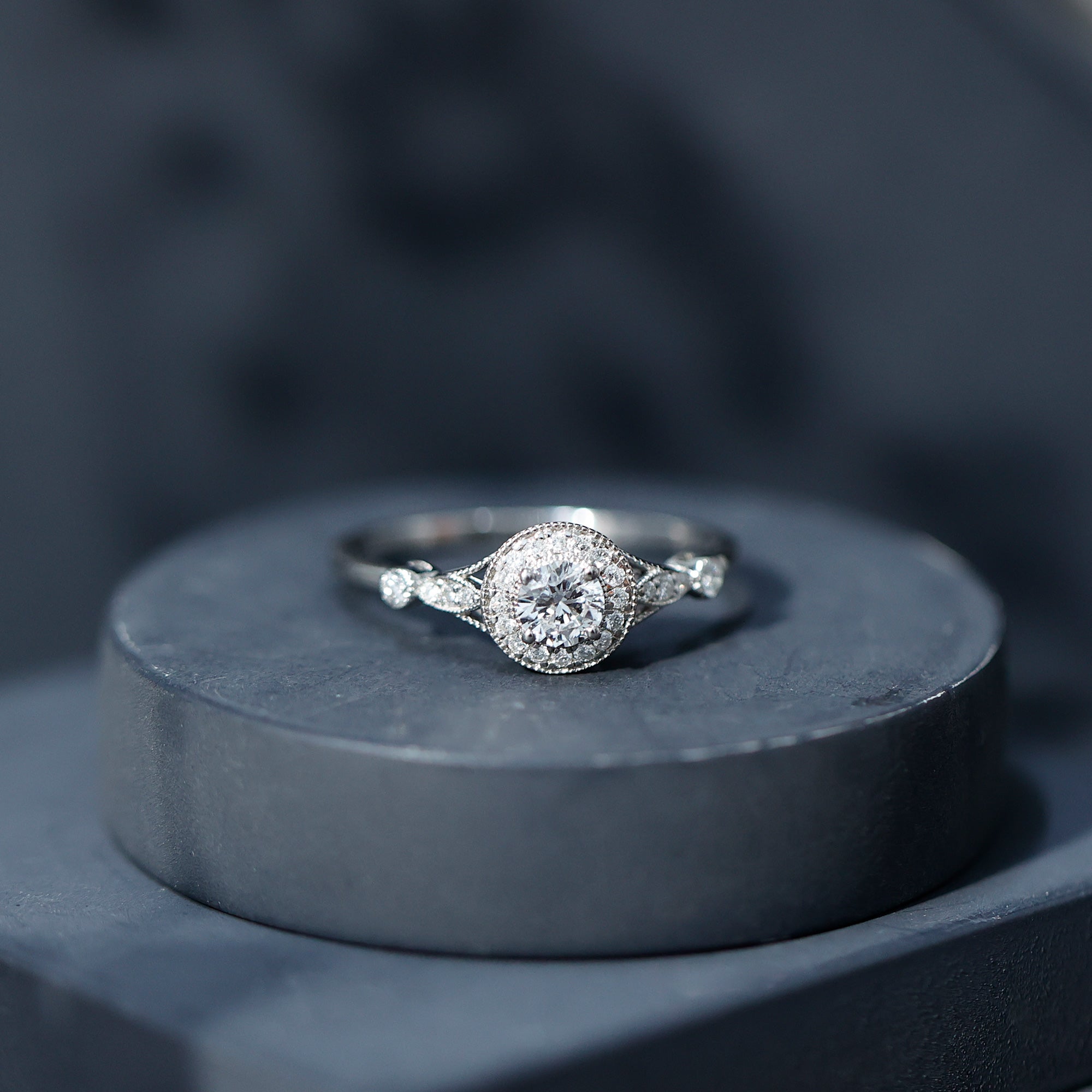Antique Zircon Engagement Ring with Milgrain Gold