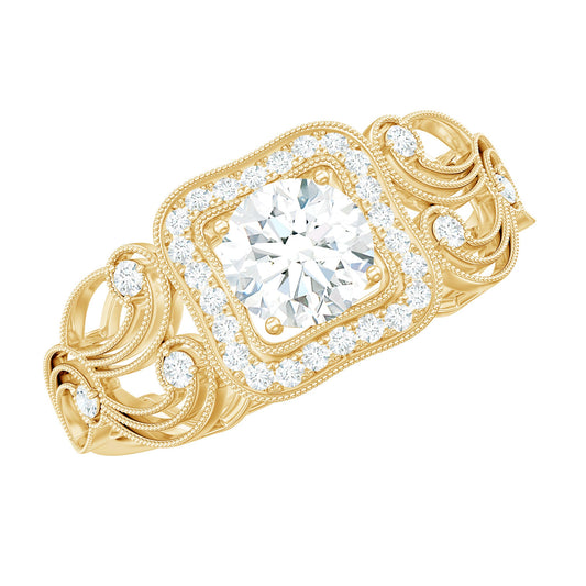 Zircon Vintage Inspired Halo Engagement Ring