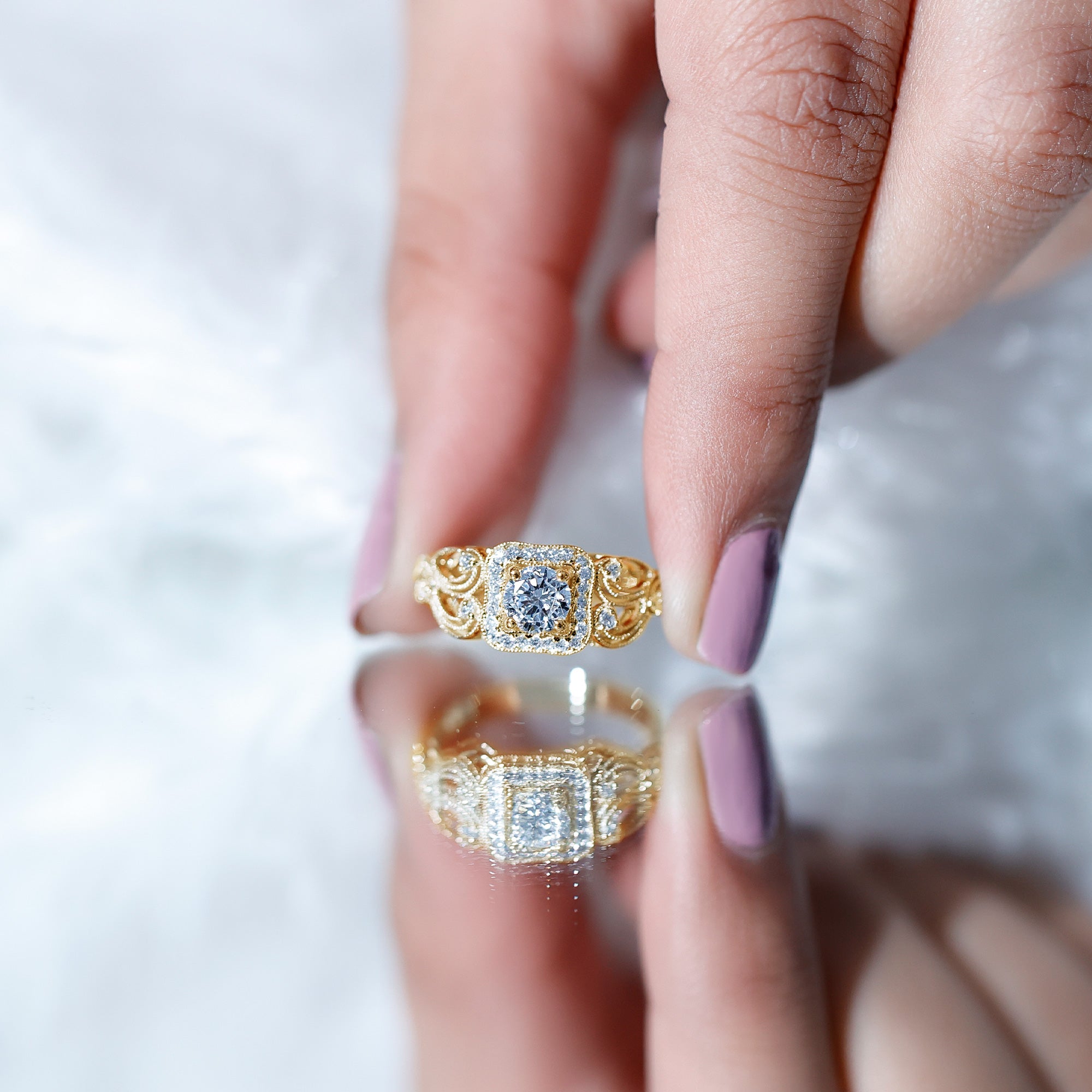 Zircon Vintage Inspired Halo Engagement Ring