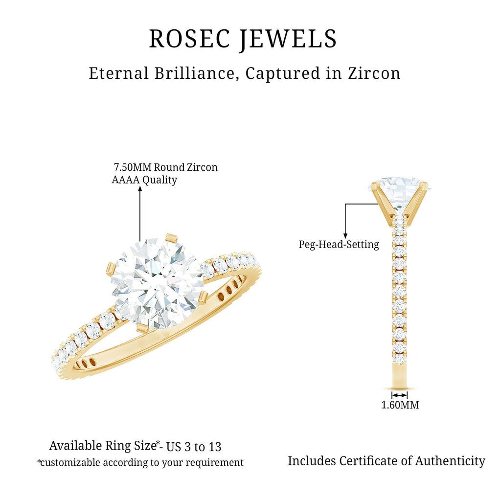2.75 CT Zircon Solitaire Engagement Ring with Side Stones