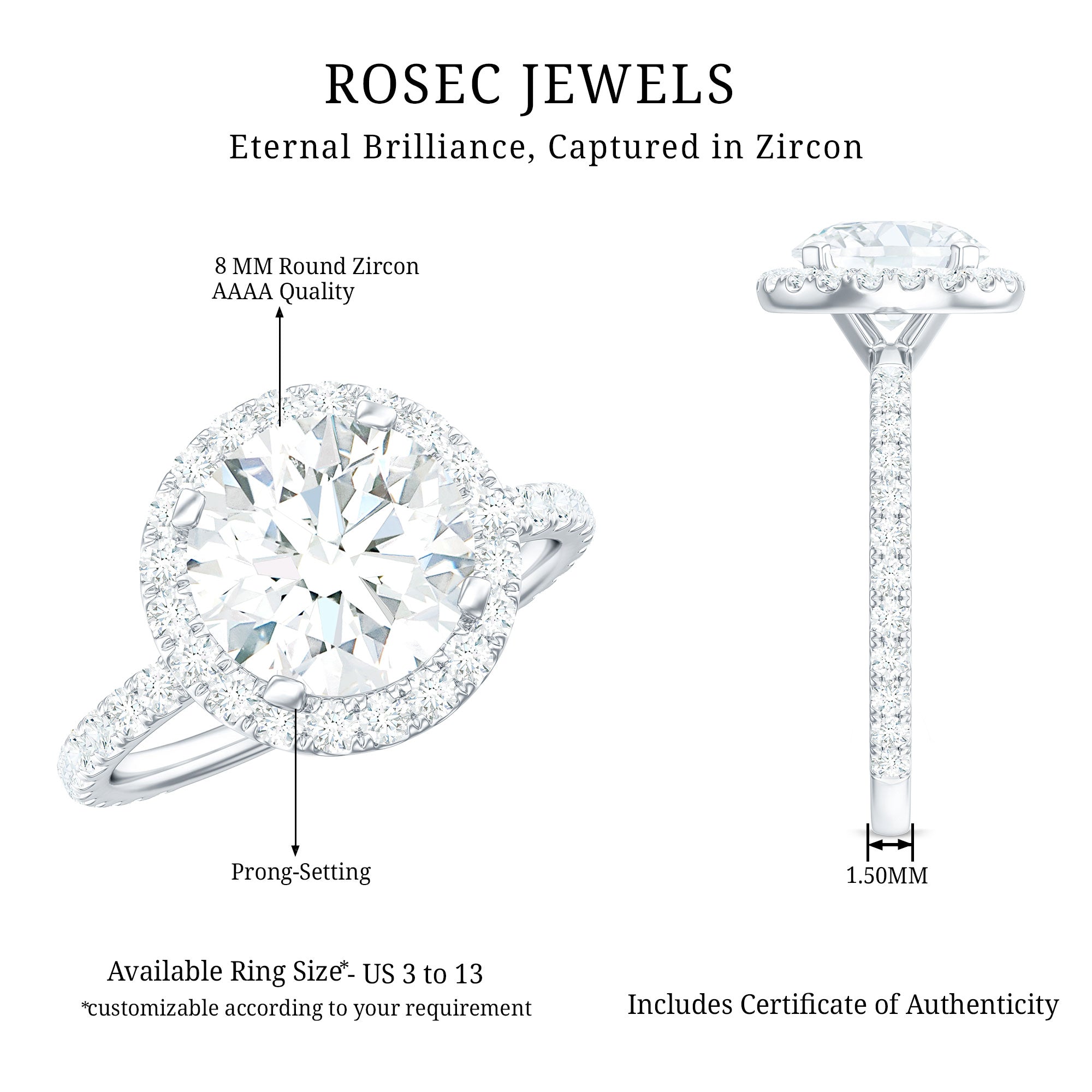 Certified Cubic Zirconia Classic Floating Halo Engagement Ring