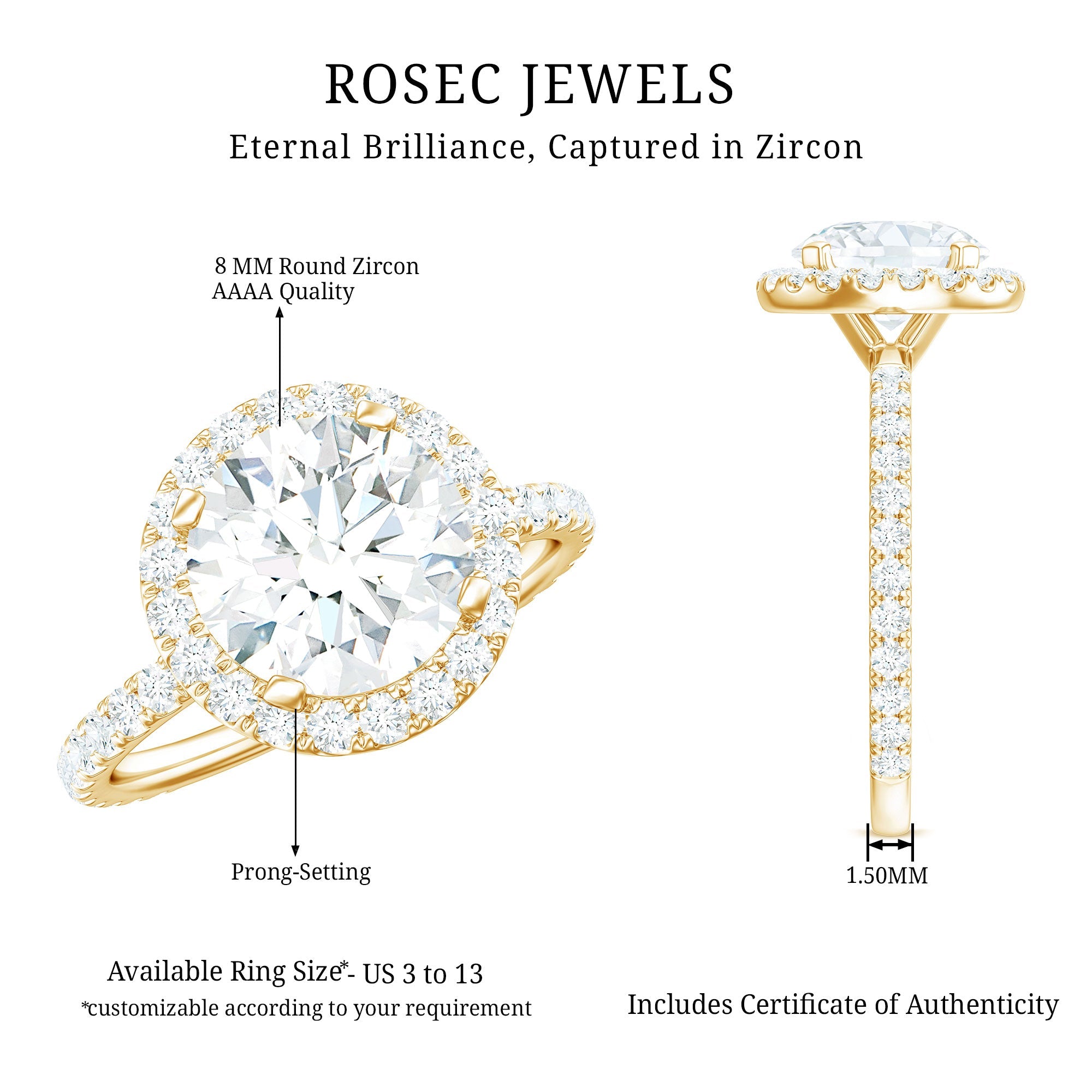 Certified Cubic Zirconia Classic Floating Halo Engagement Ring