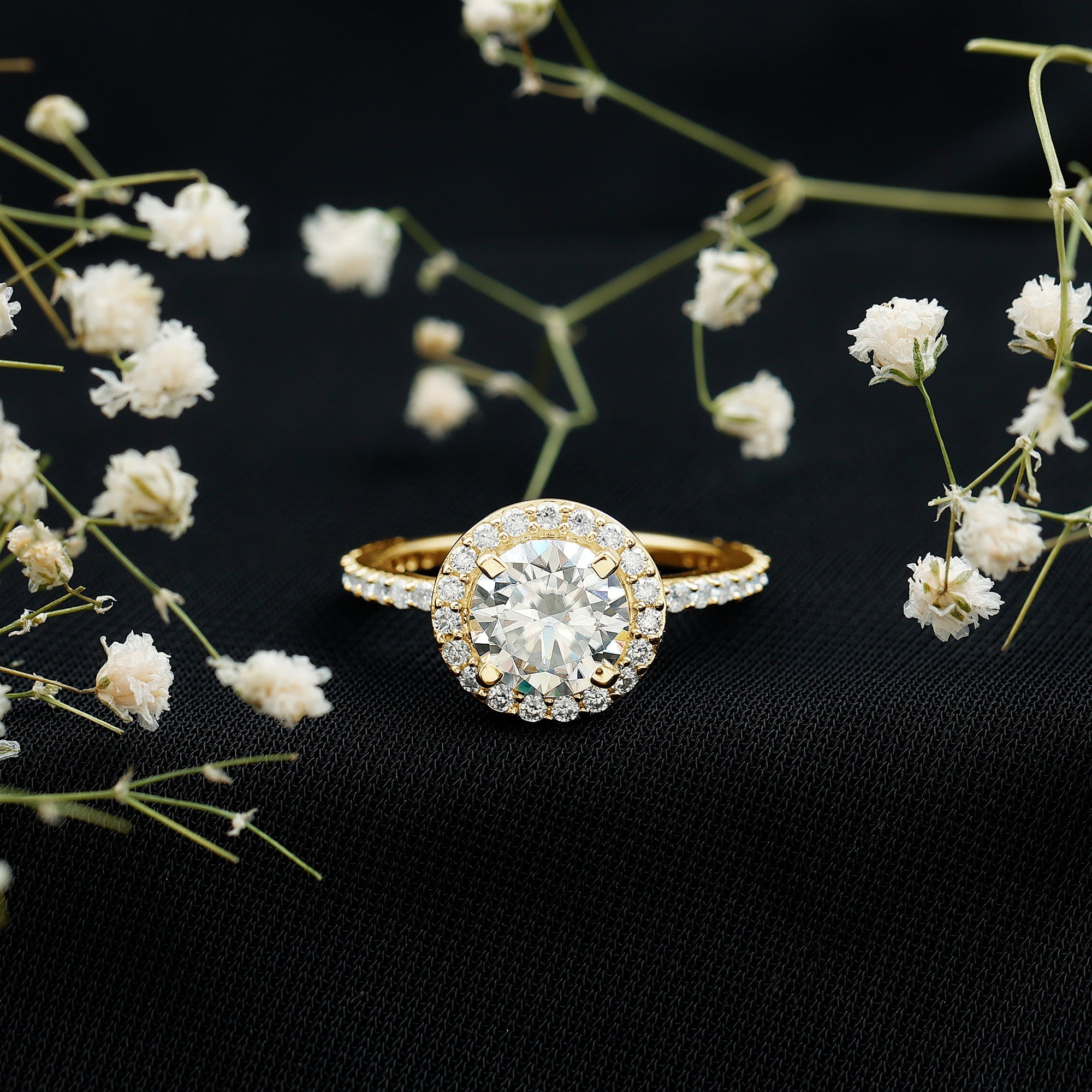 Certified Cubic Zirconia Classic Floating Halo Engagement Ring