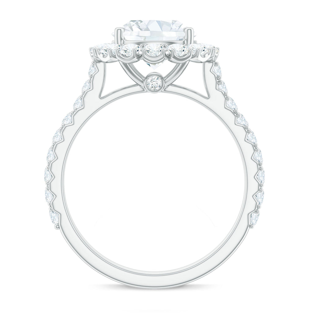 Zircon Round Engagement Ring with Floating Halo and Side Stones