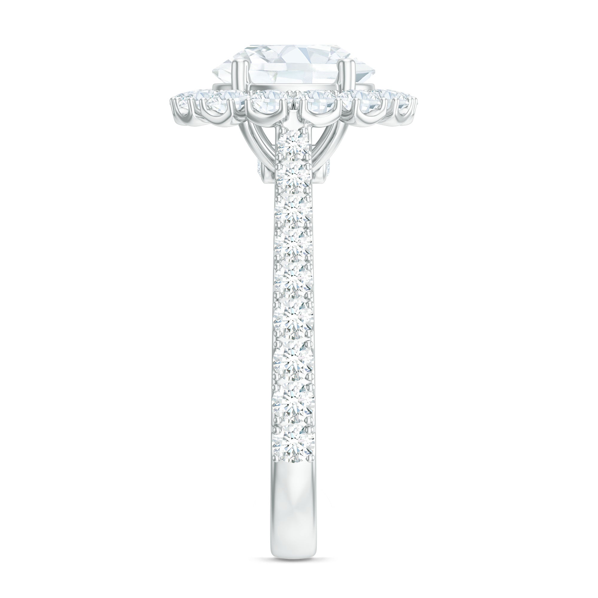Zircon Round Engagement Ring with Floating Halo and Side Stones