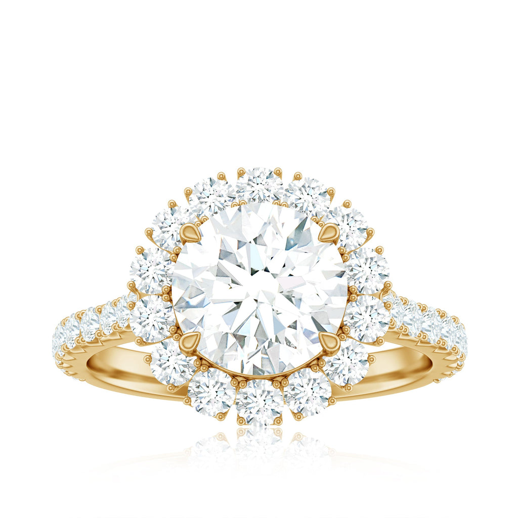 Zircon Round Engagement Ring with Floating Halo and Side Stones