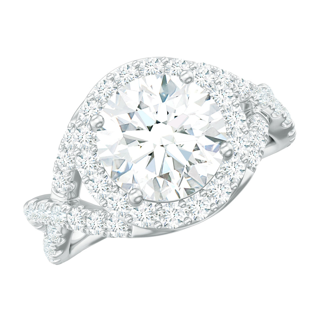 Round Shape Zircon Crossover Engagement Ring in Gold
